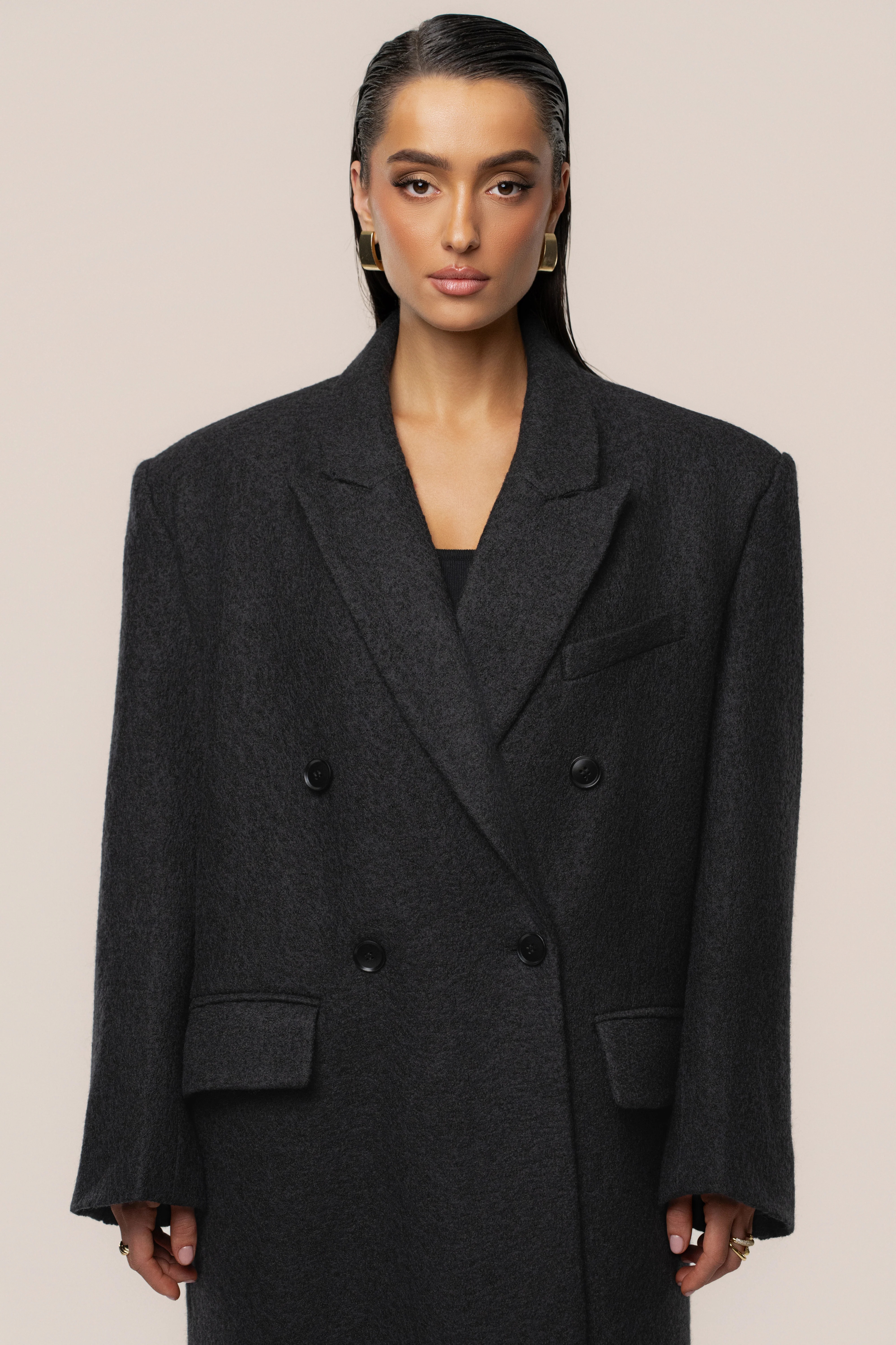 Black Oversize Double Breasted Coat - Image 3