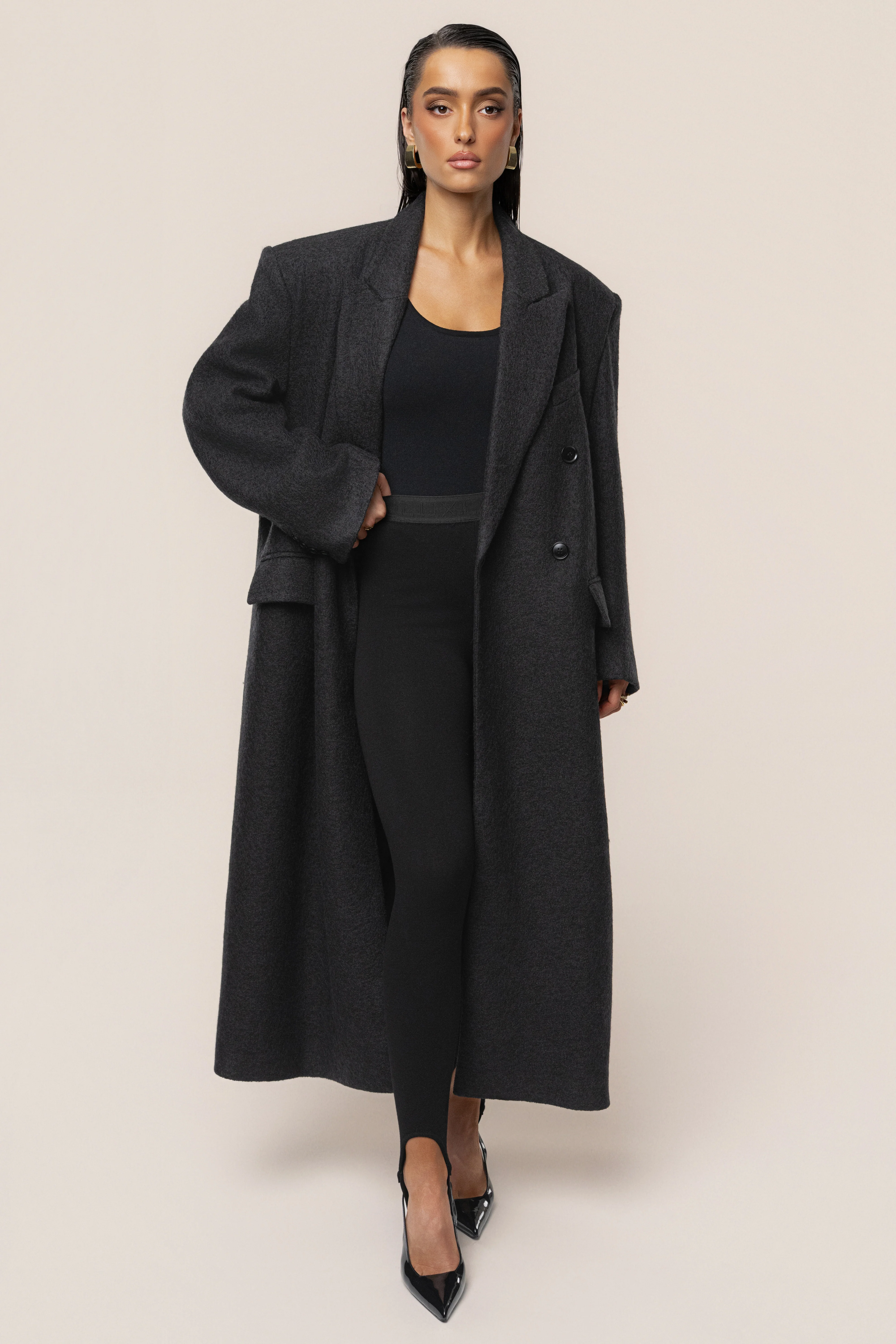 Black Oversize Double Breasted Coat - Image 4