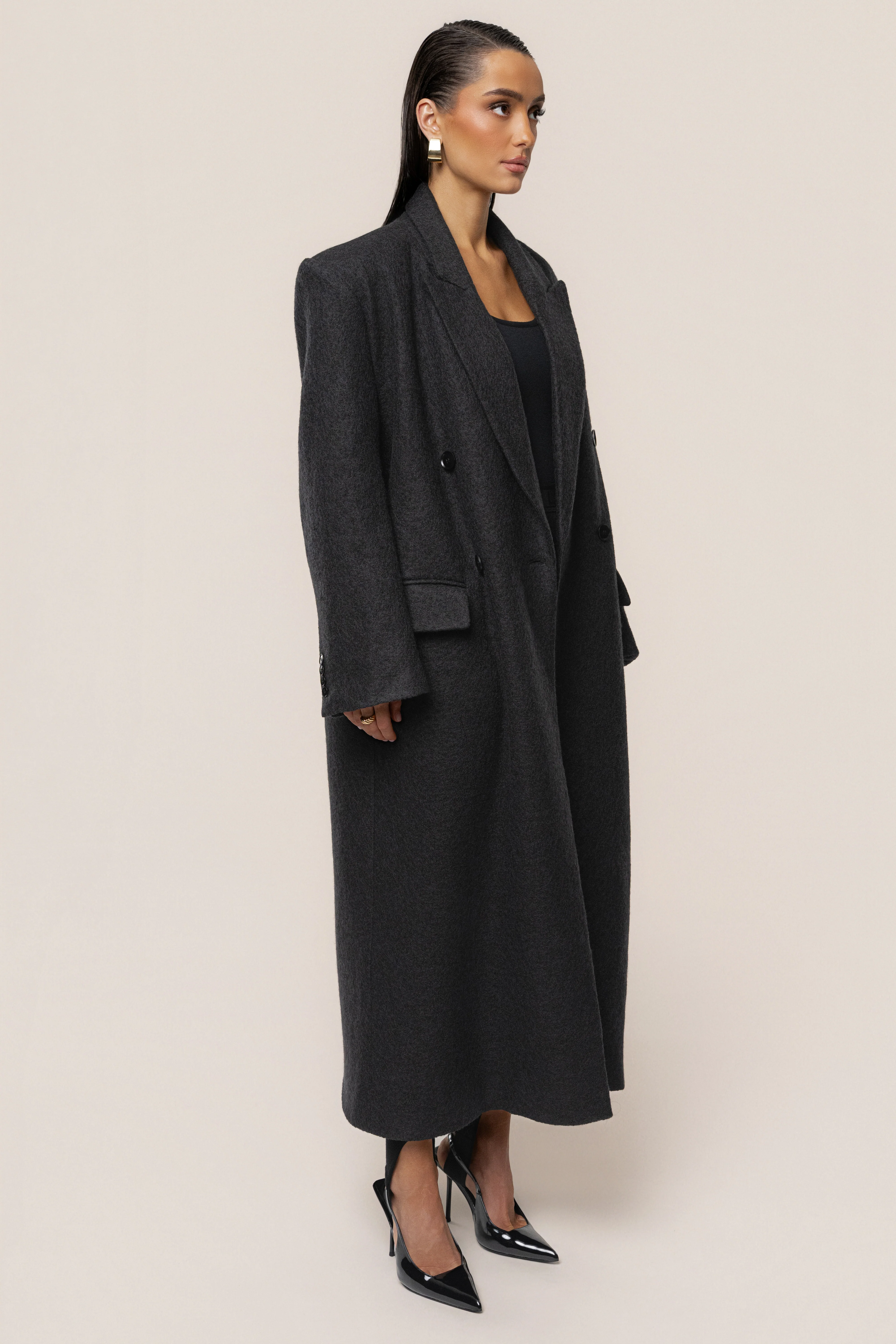 Black Oversize Double Breasted Coat - Image 5