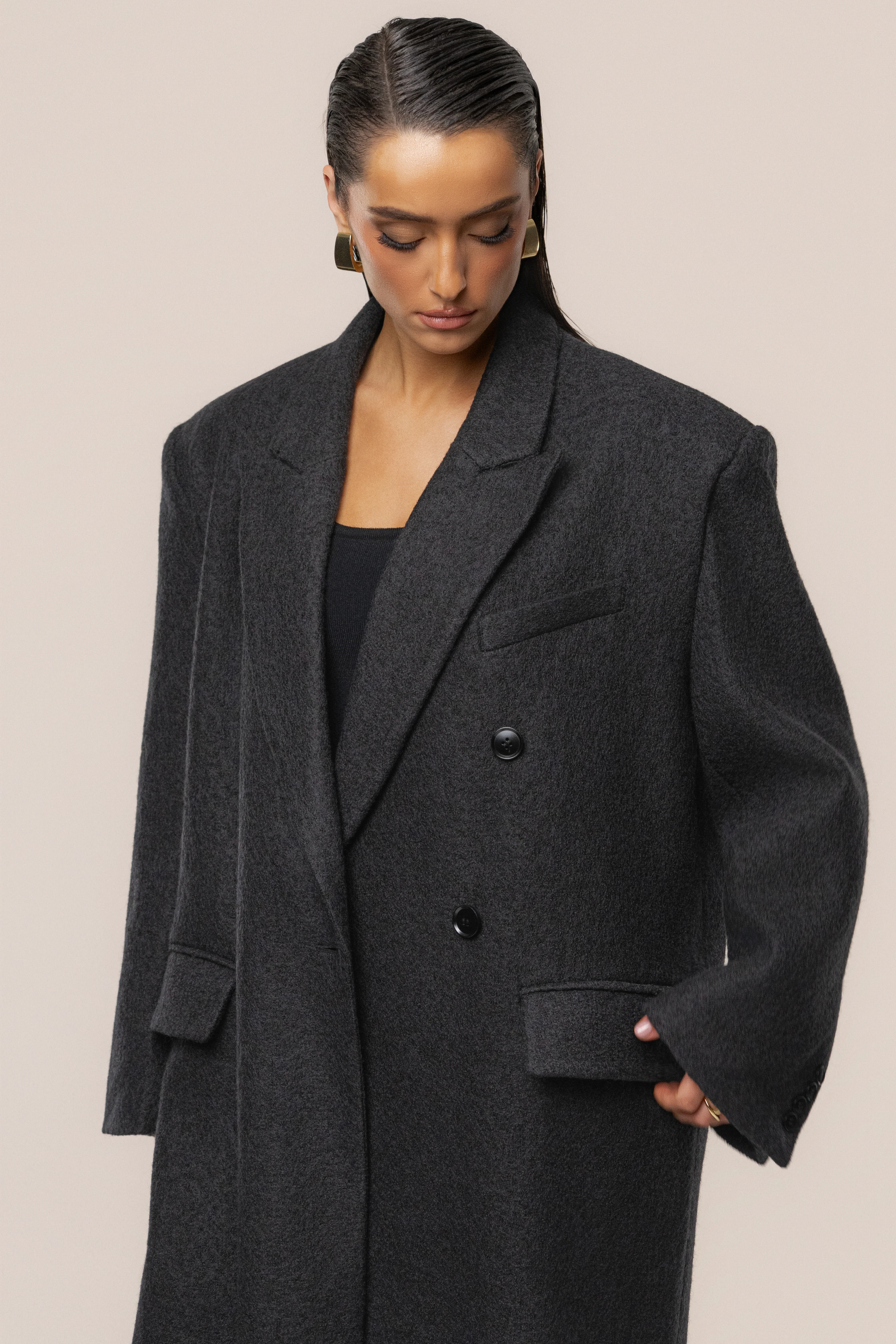 Black Oversize Double Breasted Coat - Image 6