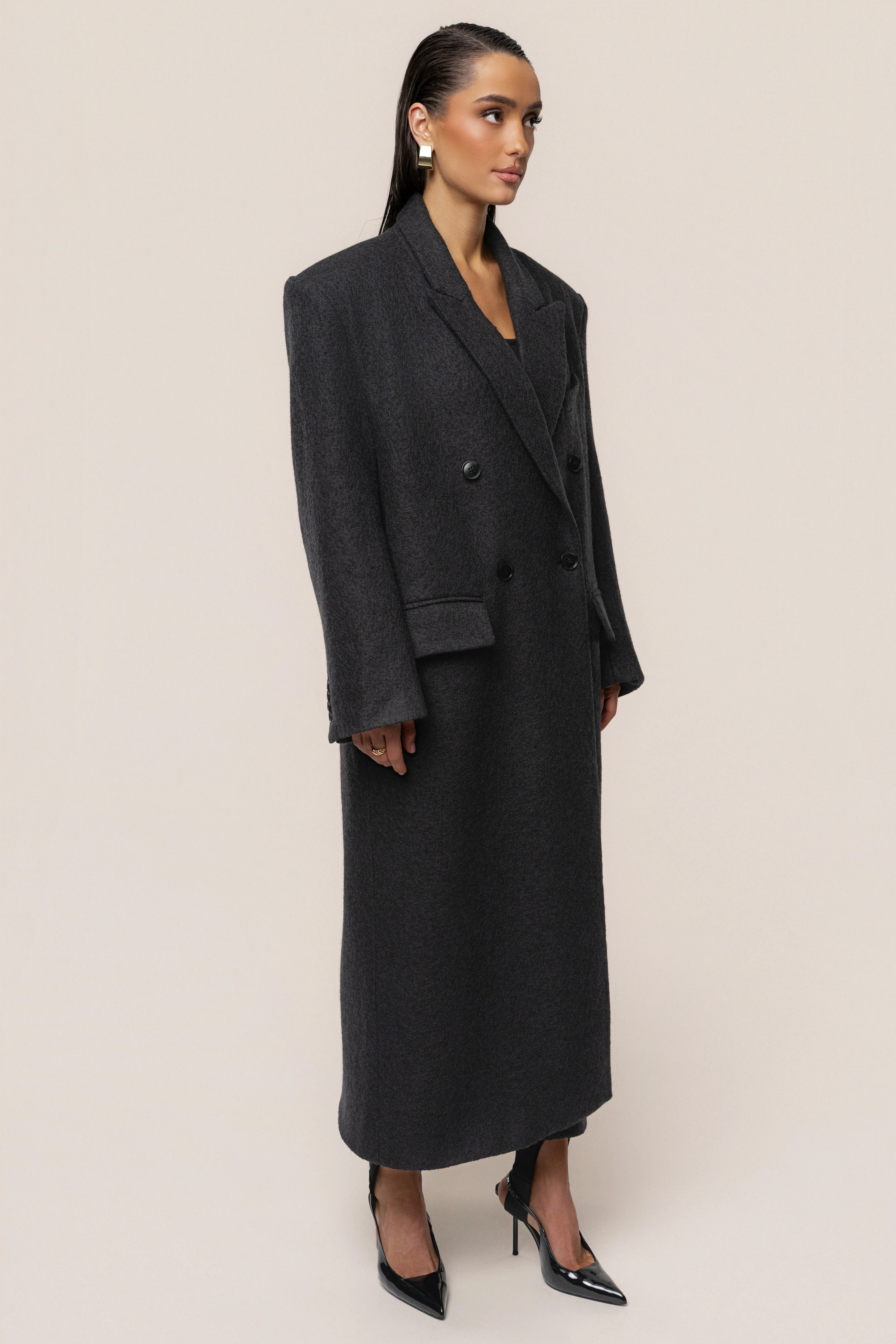 Black Oversize Double Breasted Coat - Image 7