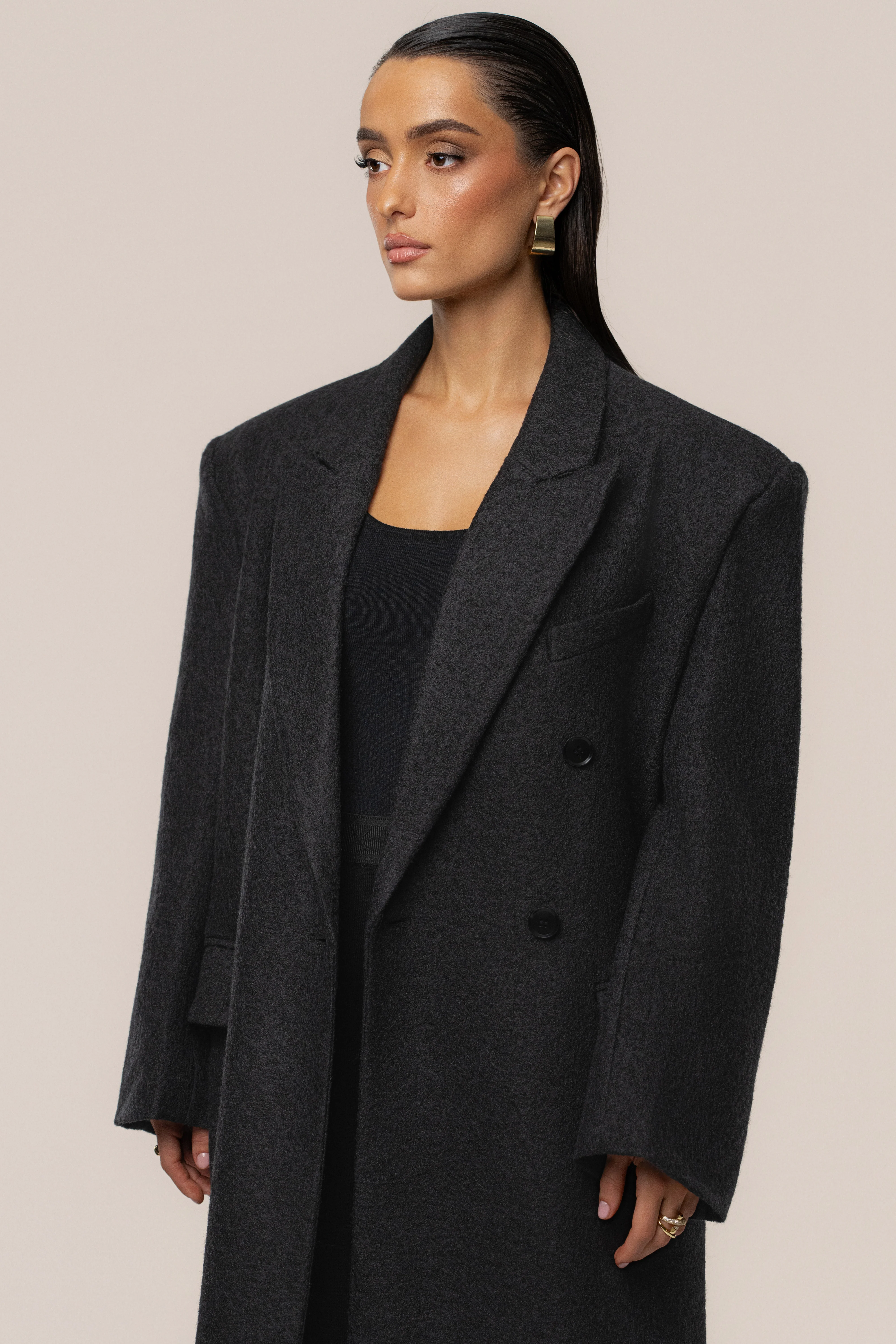Black Oversize Double Breasted Coat - Image 8