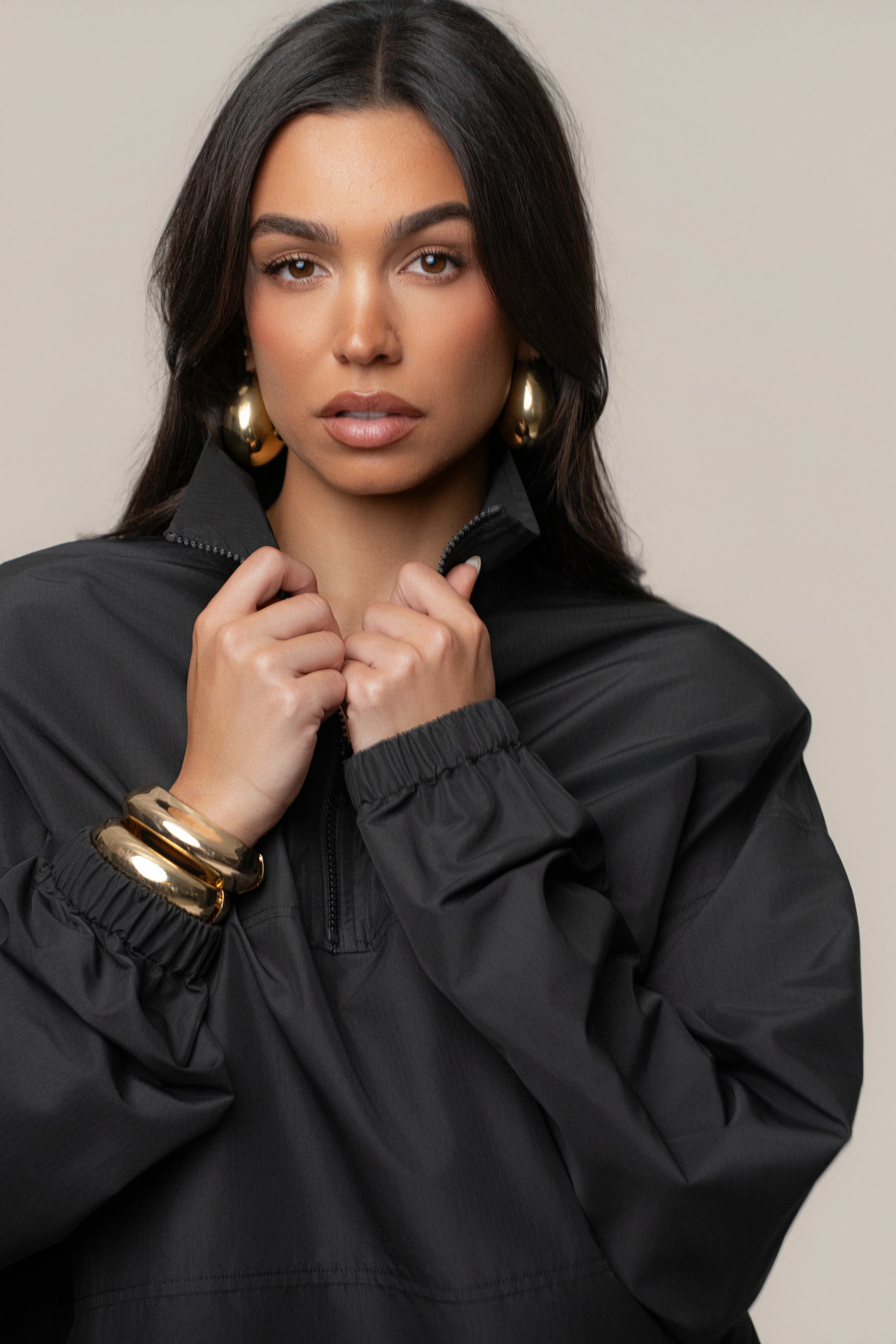 Black Oversized Funnel Jacket - Image 3