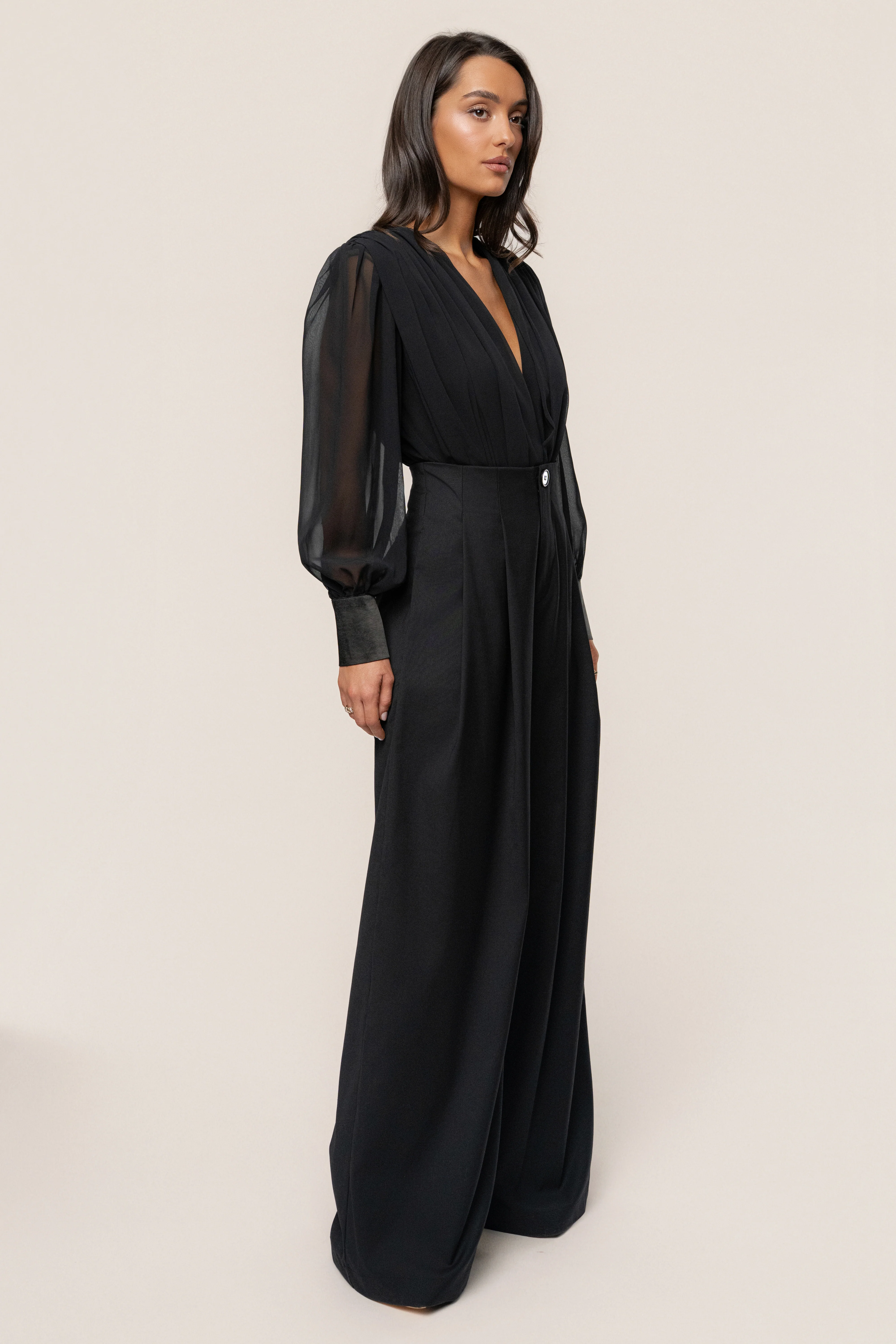 Black Polished Pleat Trouser - Image 3