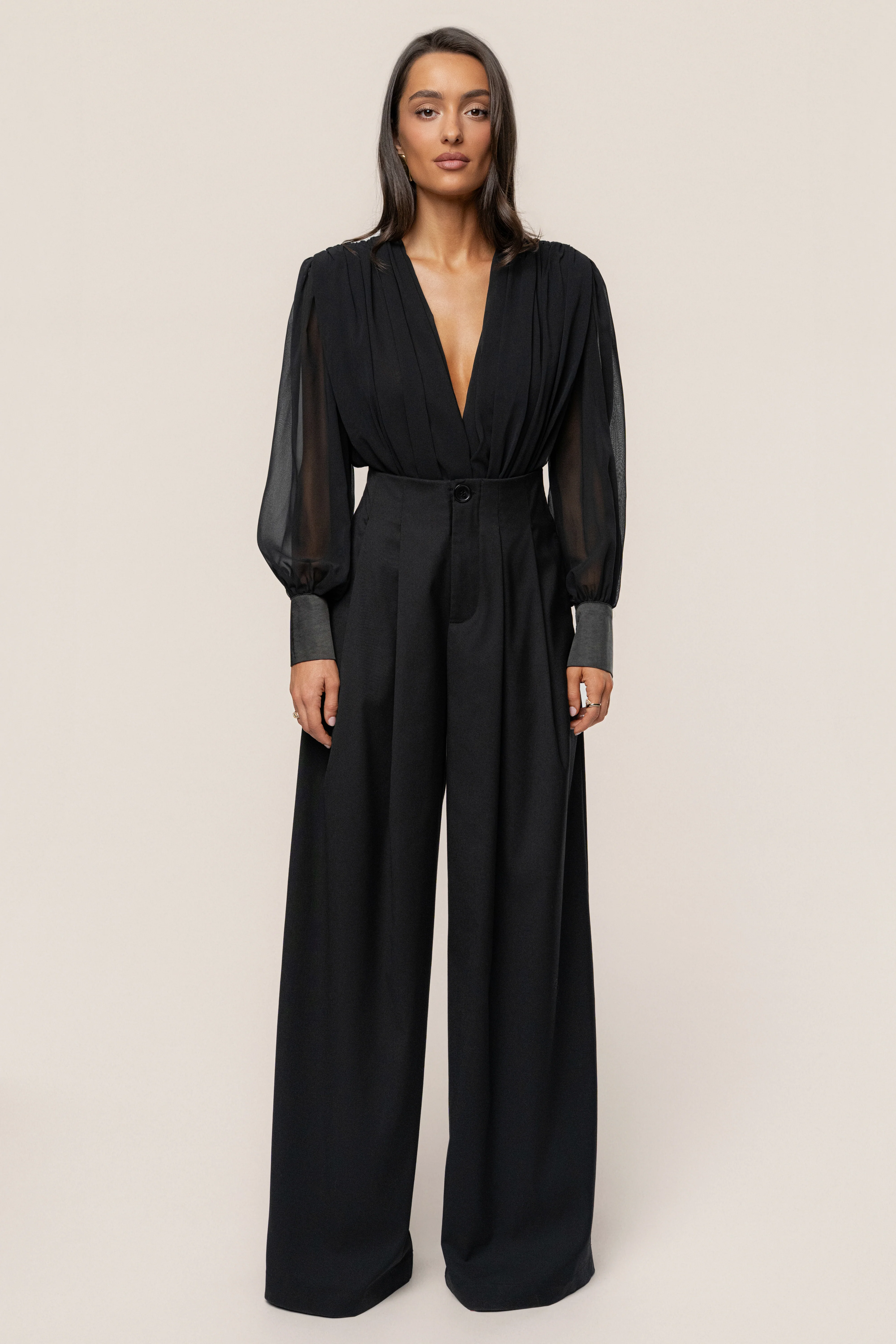 Black Refined Pleated Chiffon Top - Image 2