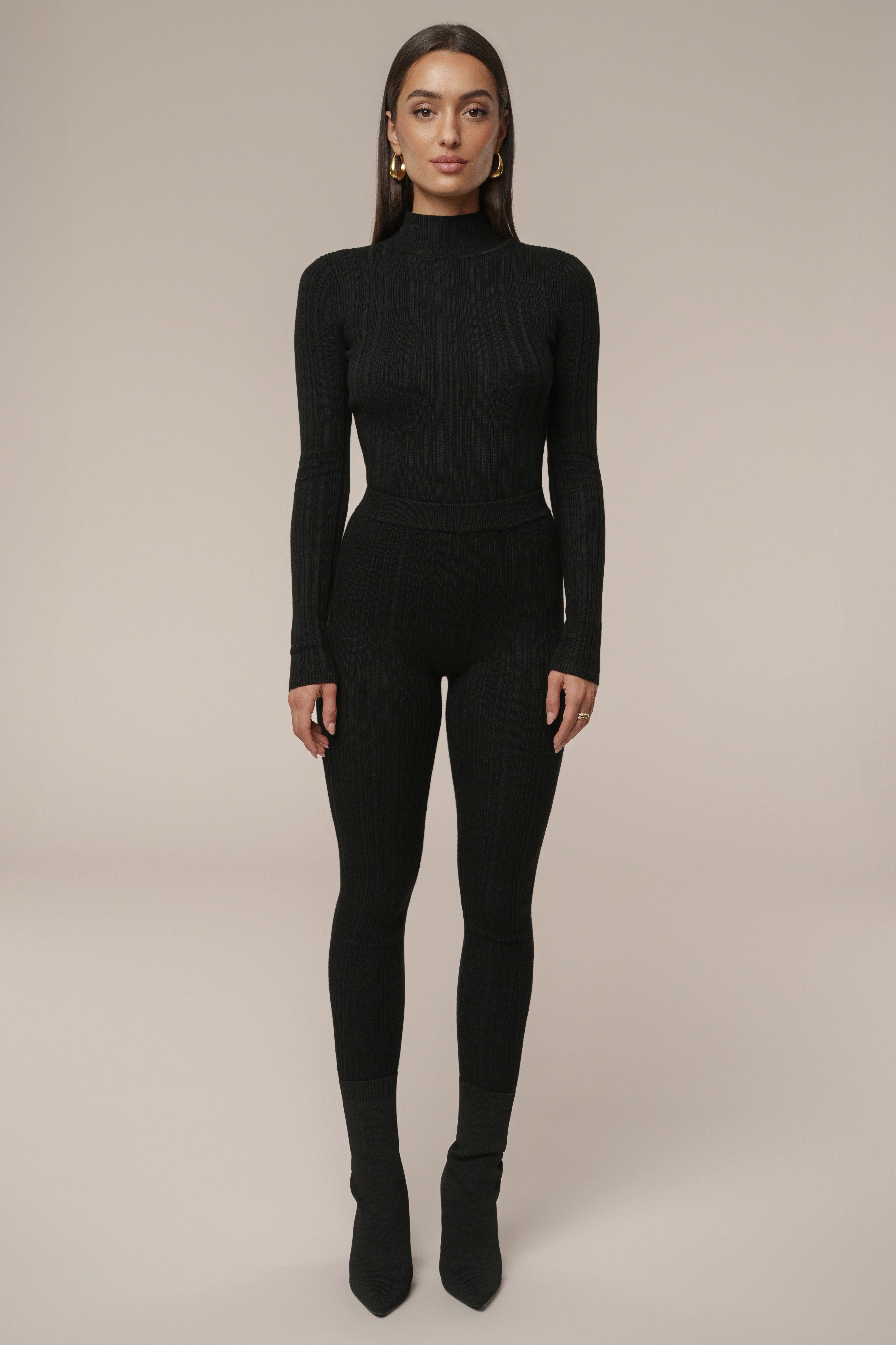 Black Ribbed High Waist Leggings