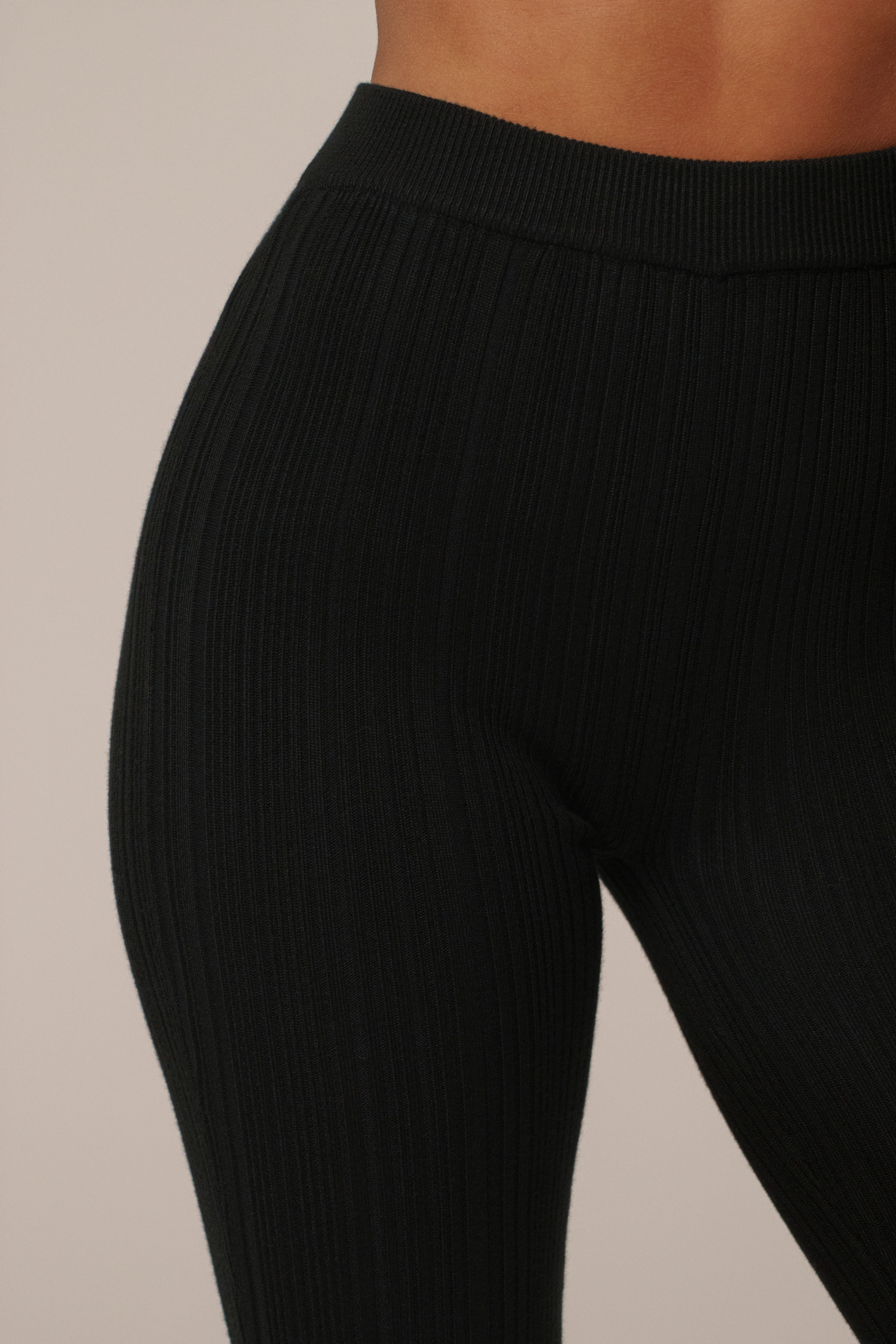 Black Ribbed High Waist Leggings - Image 10