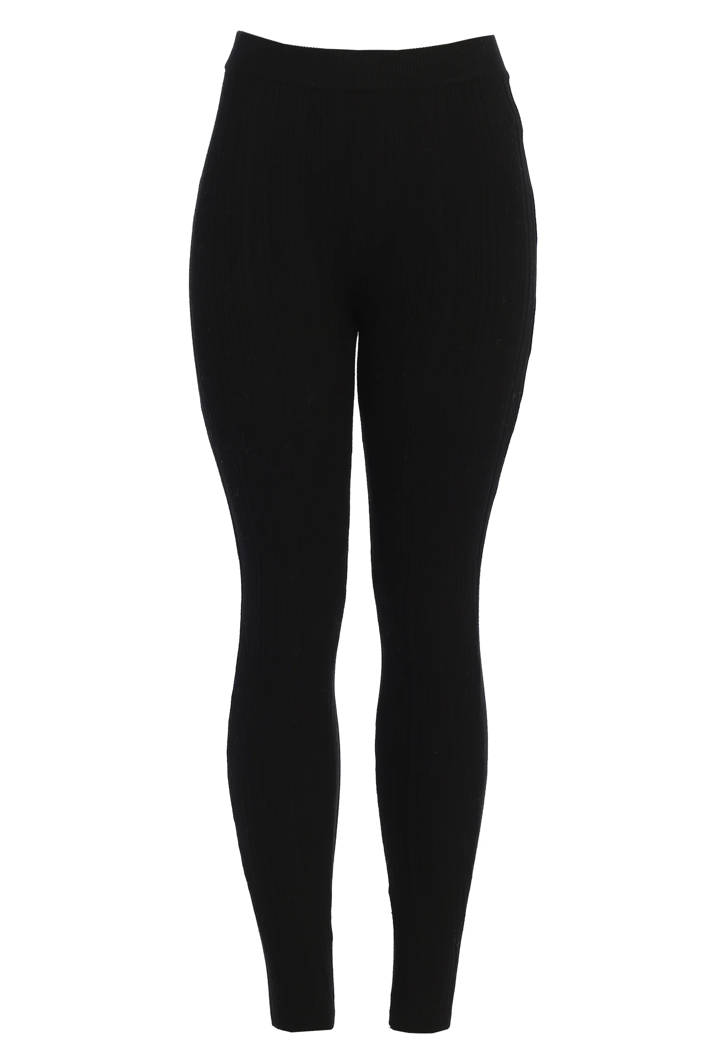 Black Ribbed High Waist Leggings - Image 3