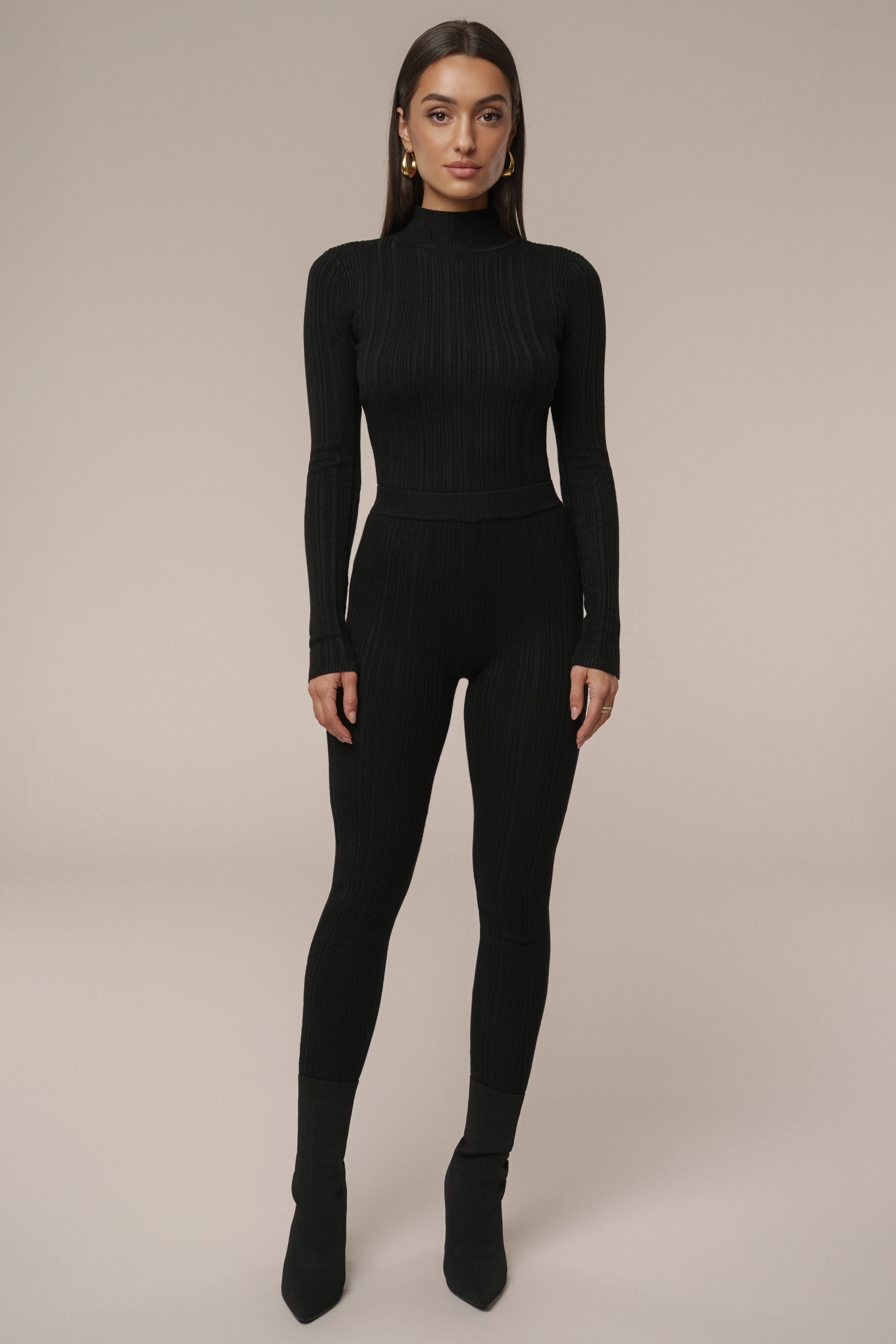 Black Ribbed High Waist Leggings - Image 4