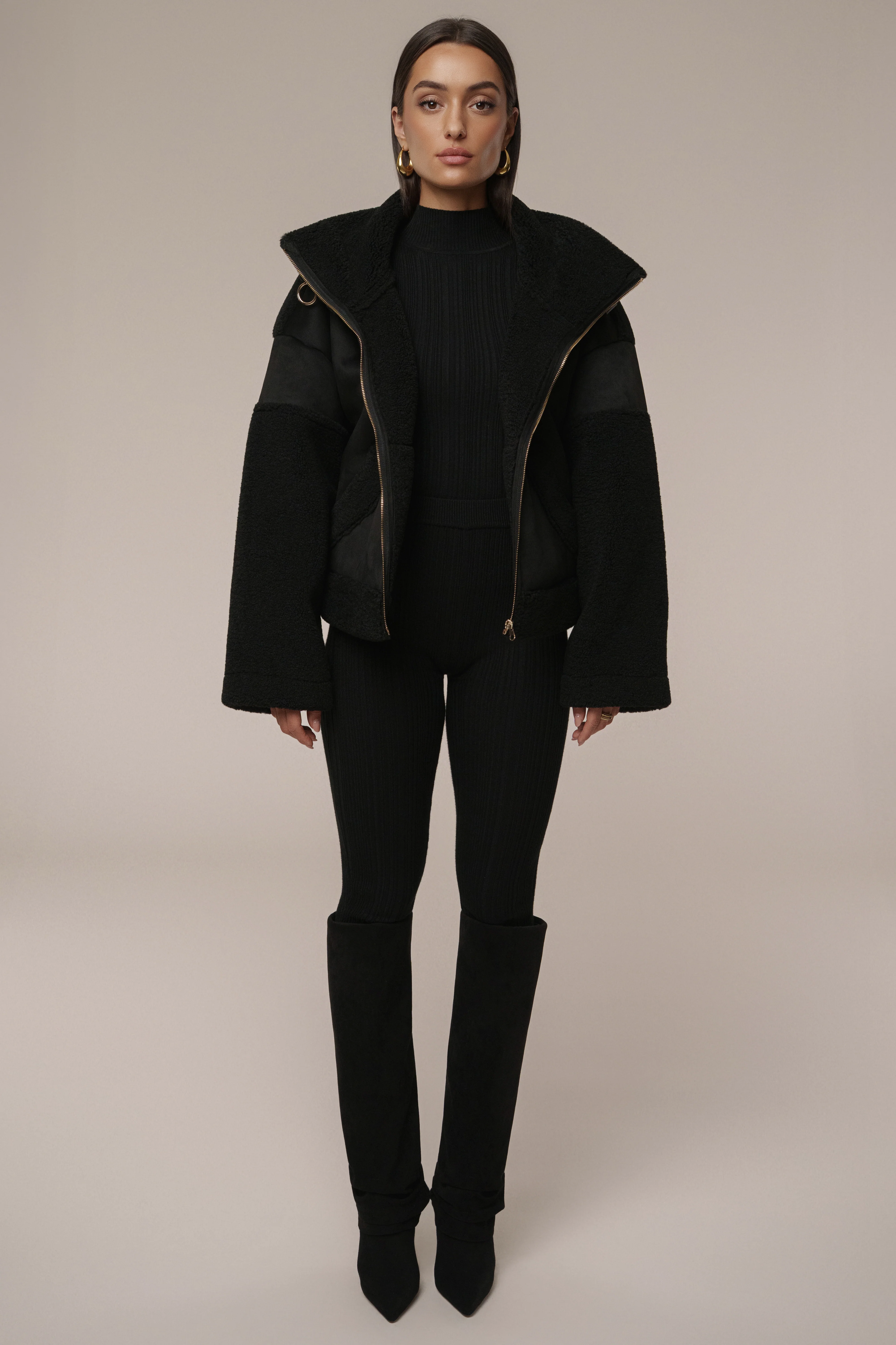 Black Ribbed High Waist Leggings - Image 5
