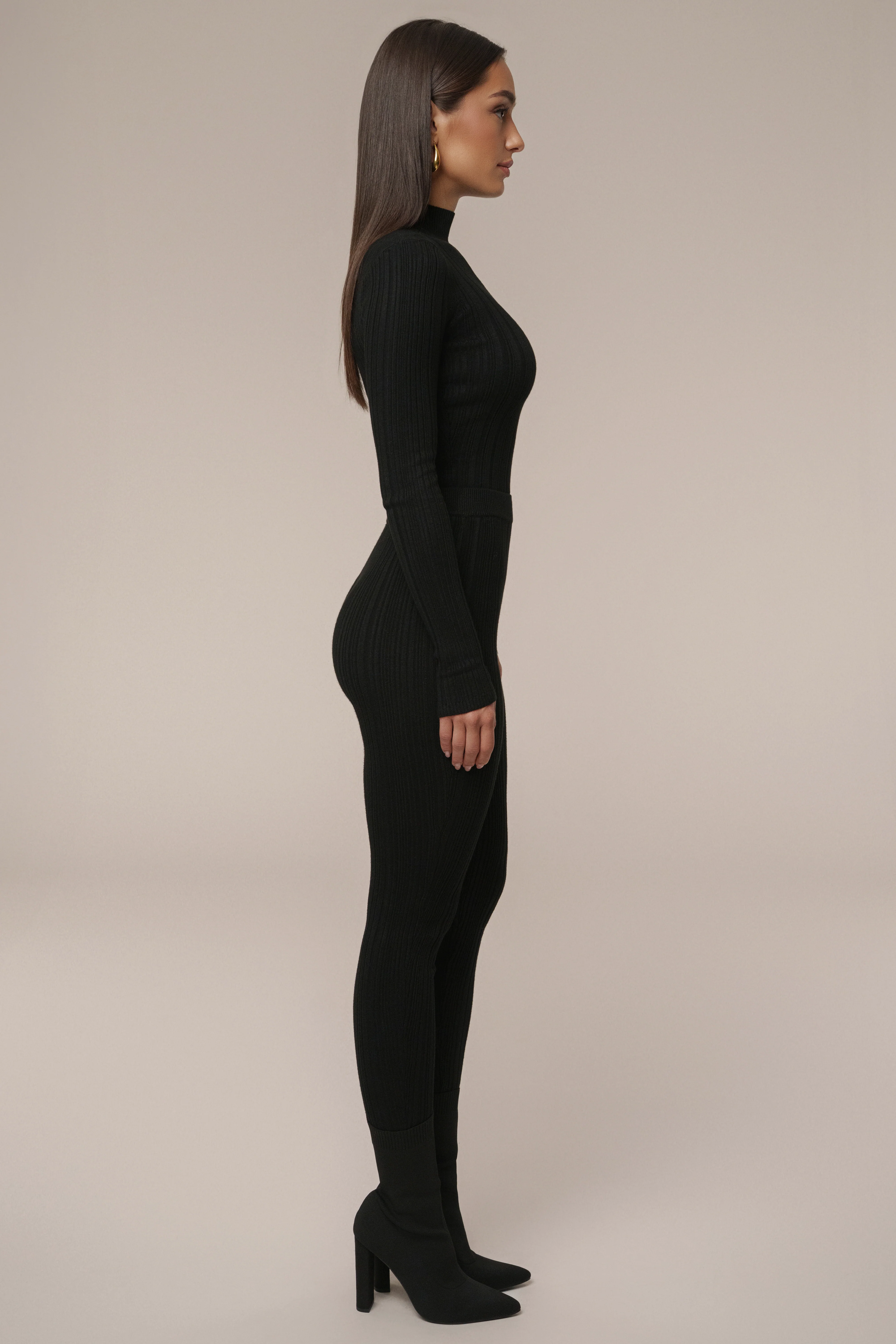 Black Ribbed High Waist Leggings - Image 6