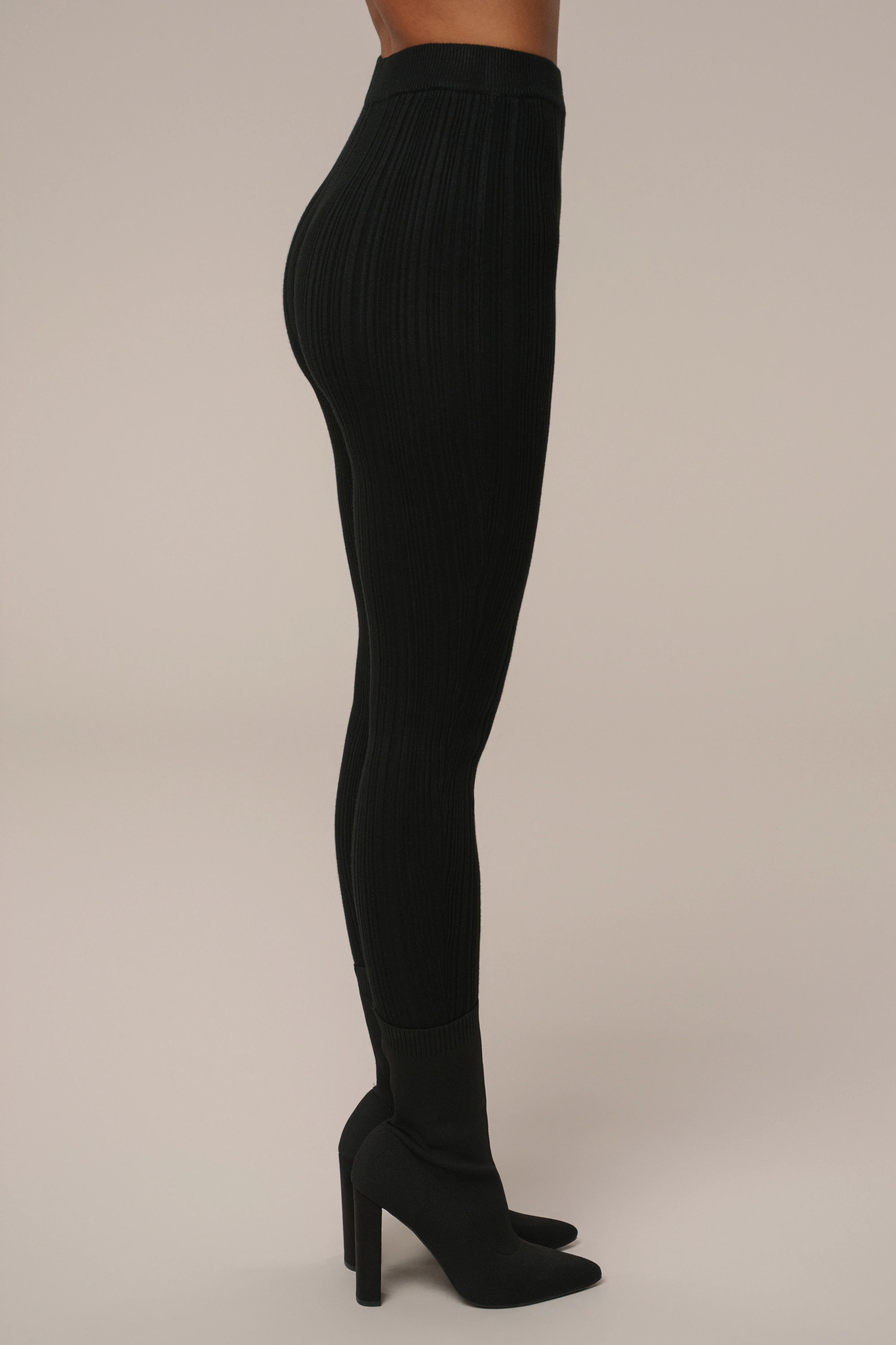 Black Ribbed High Waist Leggings - Image 7
