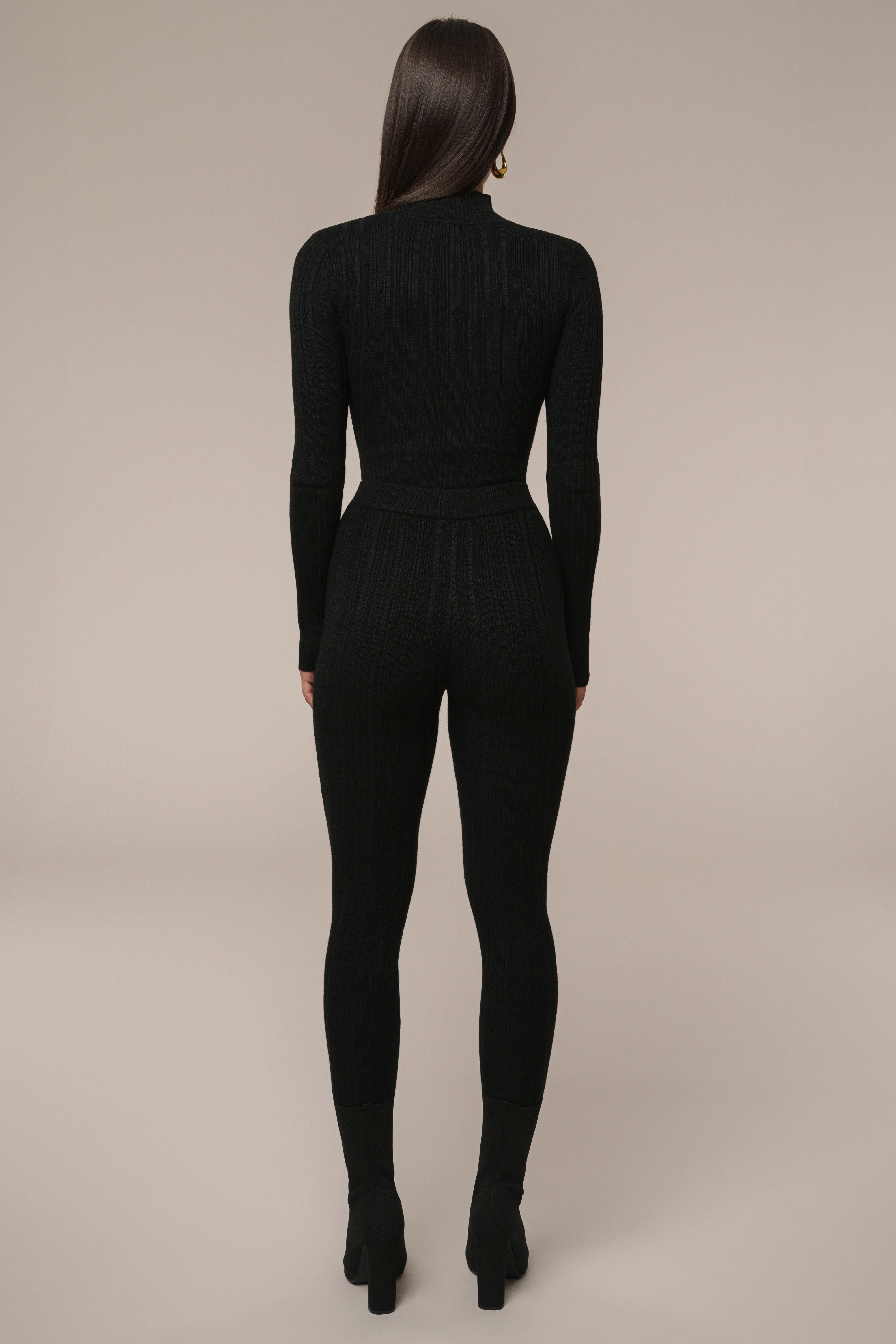 Black Ribbed High Waist Leggings - Image 8