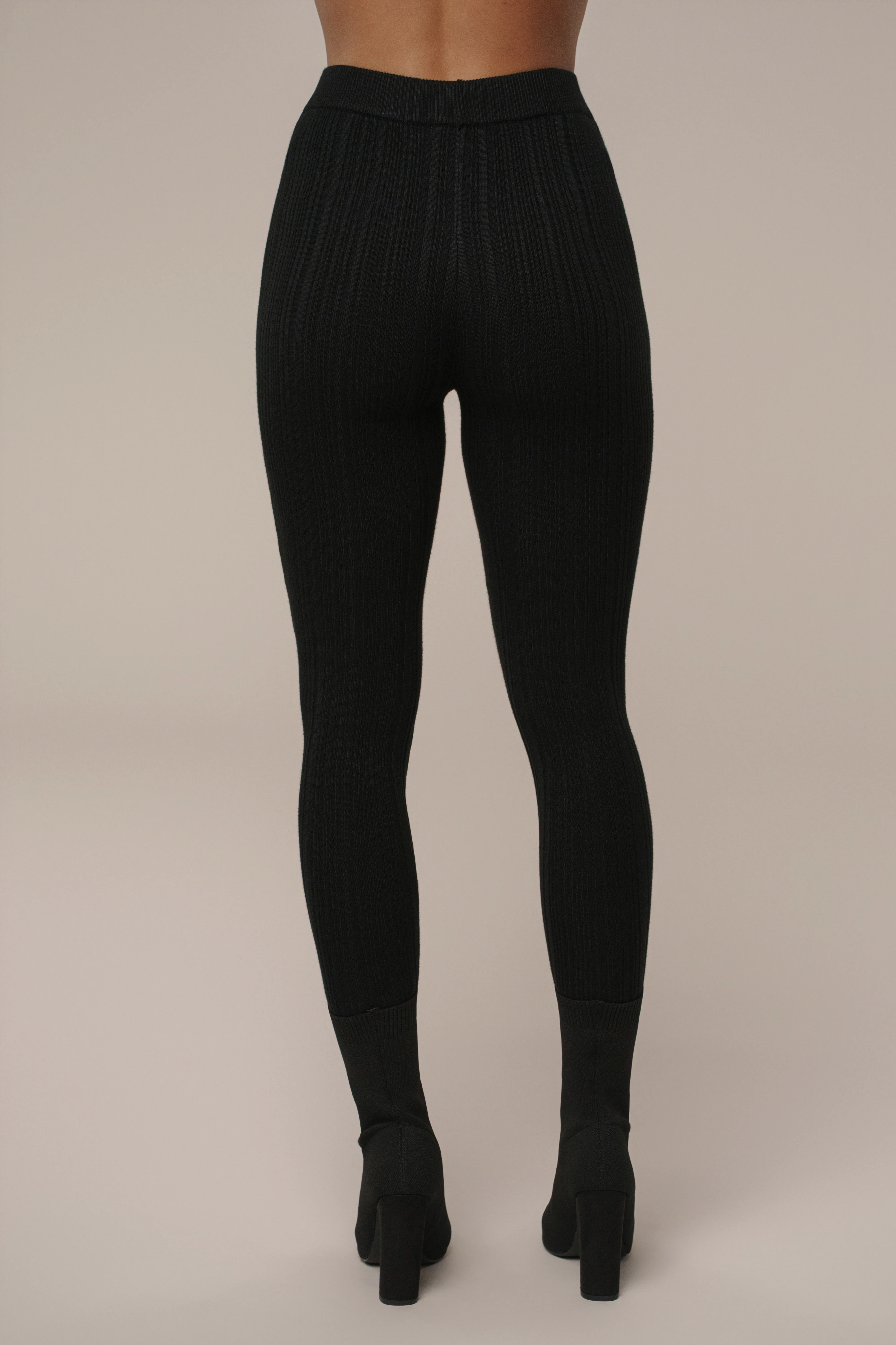Black Ribbed High Waist Leggings - Image 9