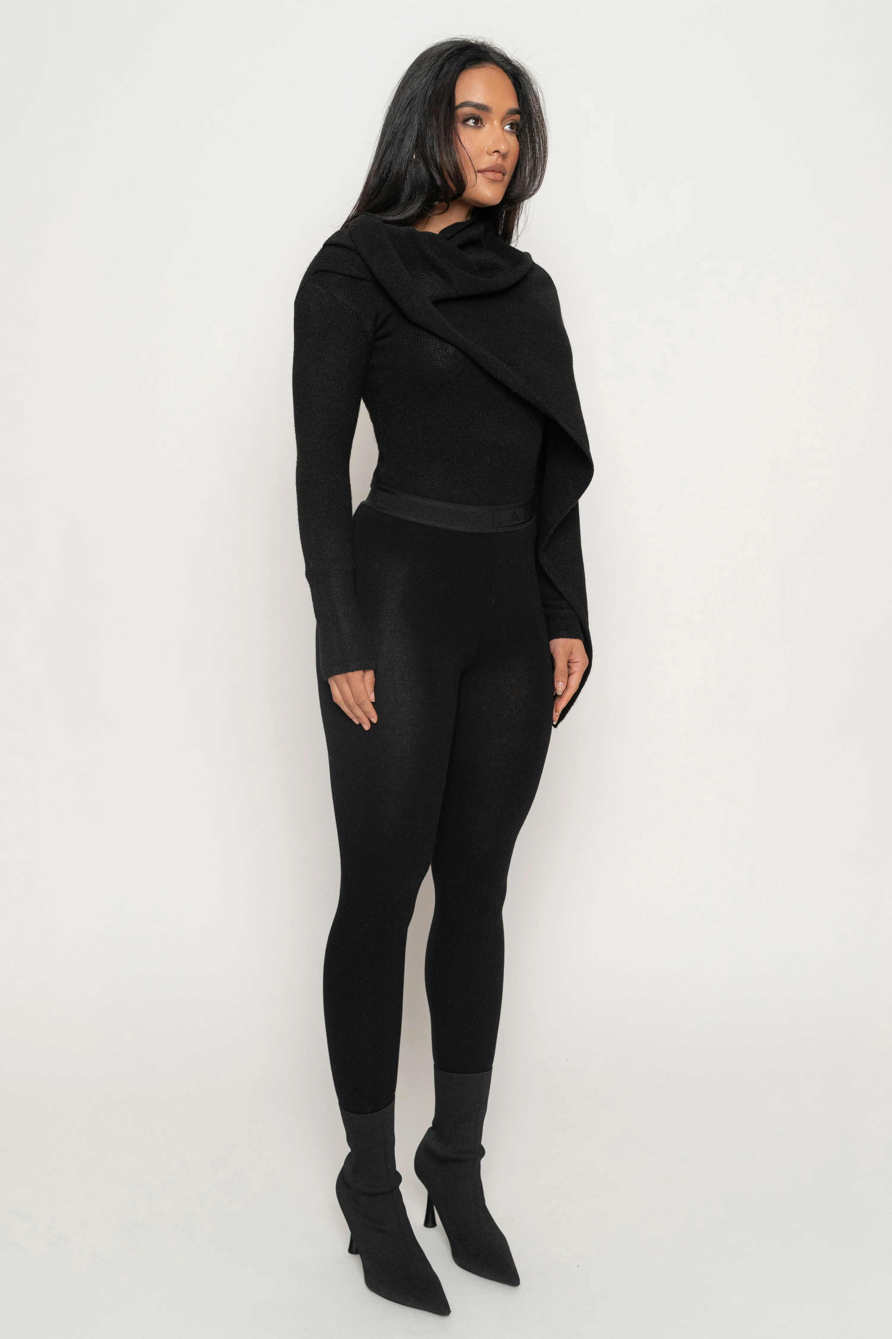 Black Ribbed Scarf Top - Image 10