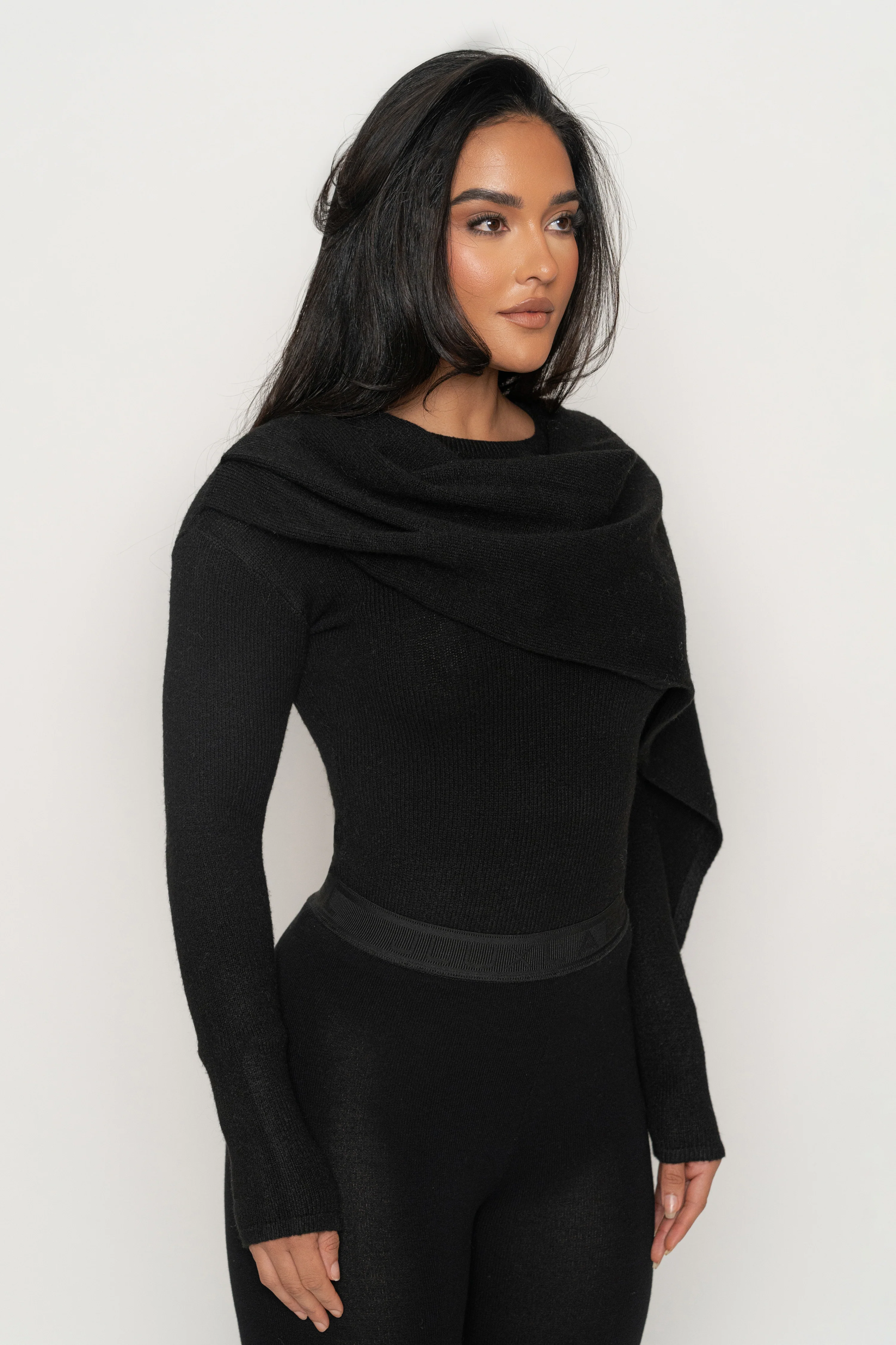 Black Ribbed Scarf Top - Image 11