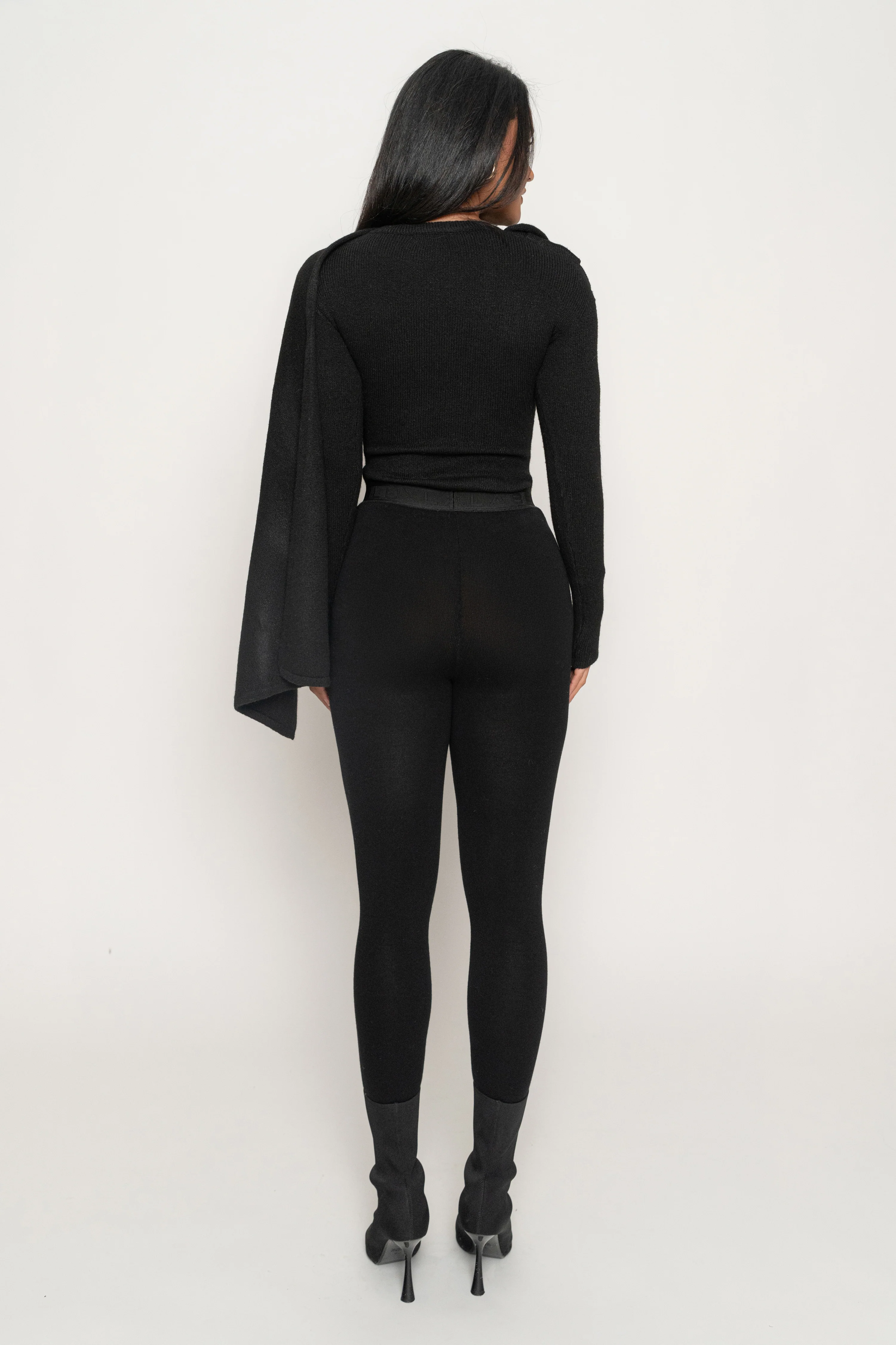 Black Ribbed Scarf Top - Image 14