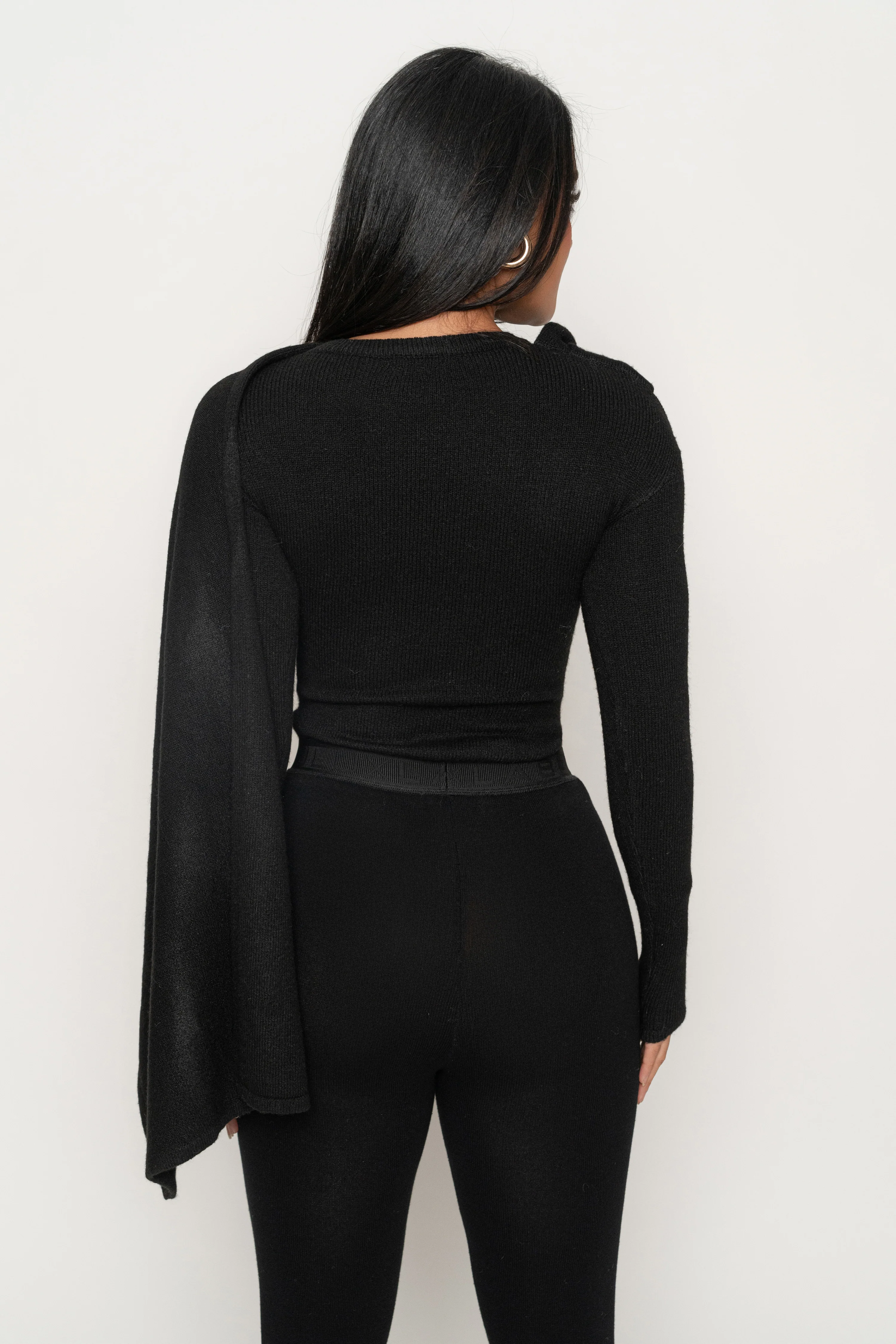 Black Ribbed Scarf Top - Image 15