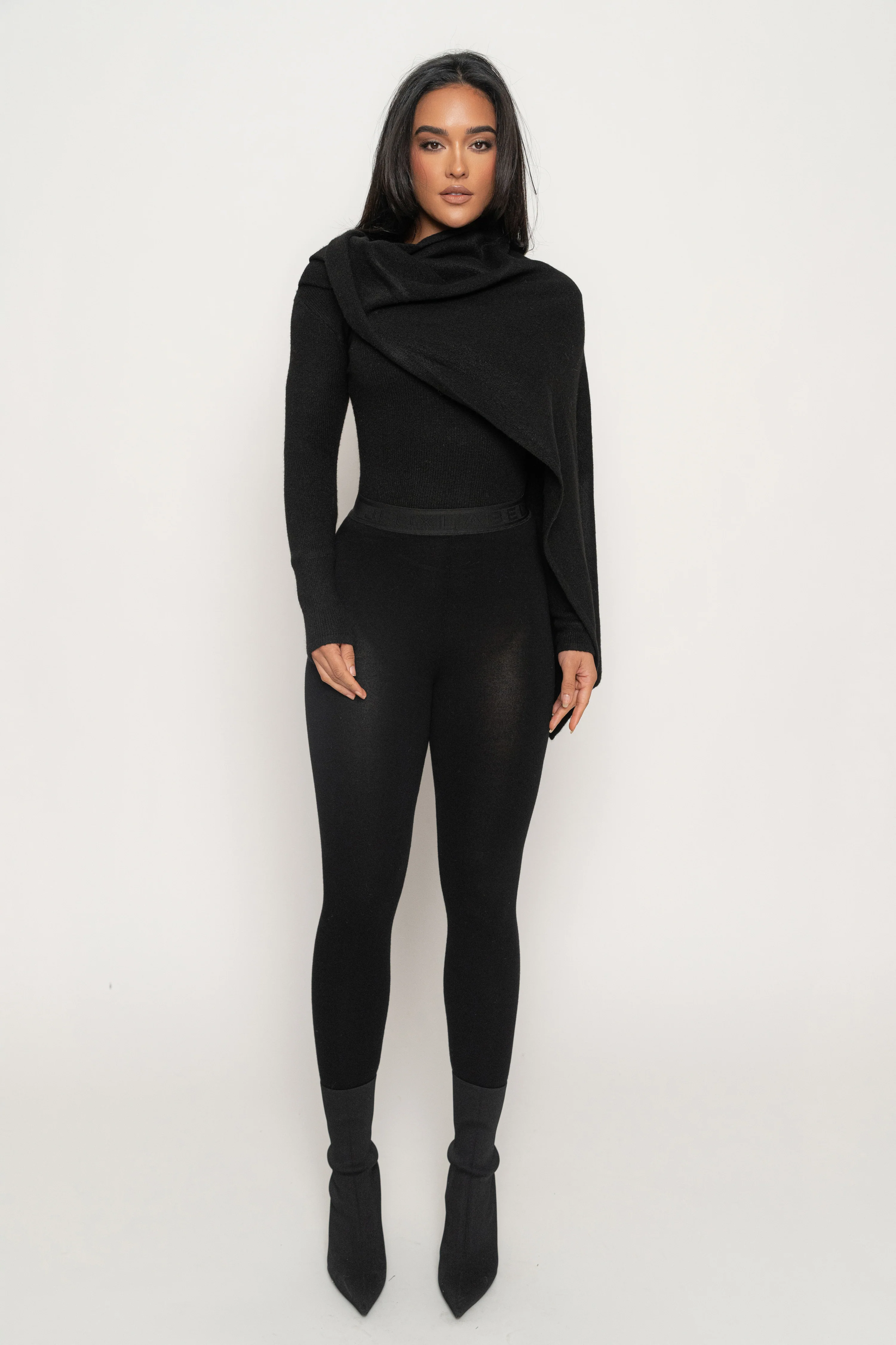 Black Ribbed Scarf Top - Image 3