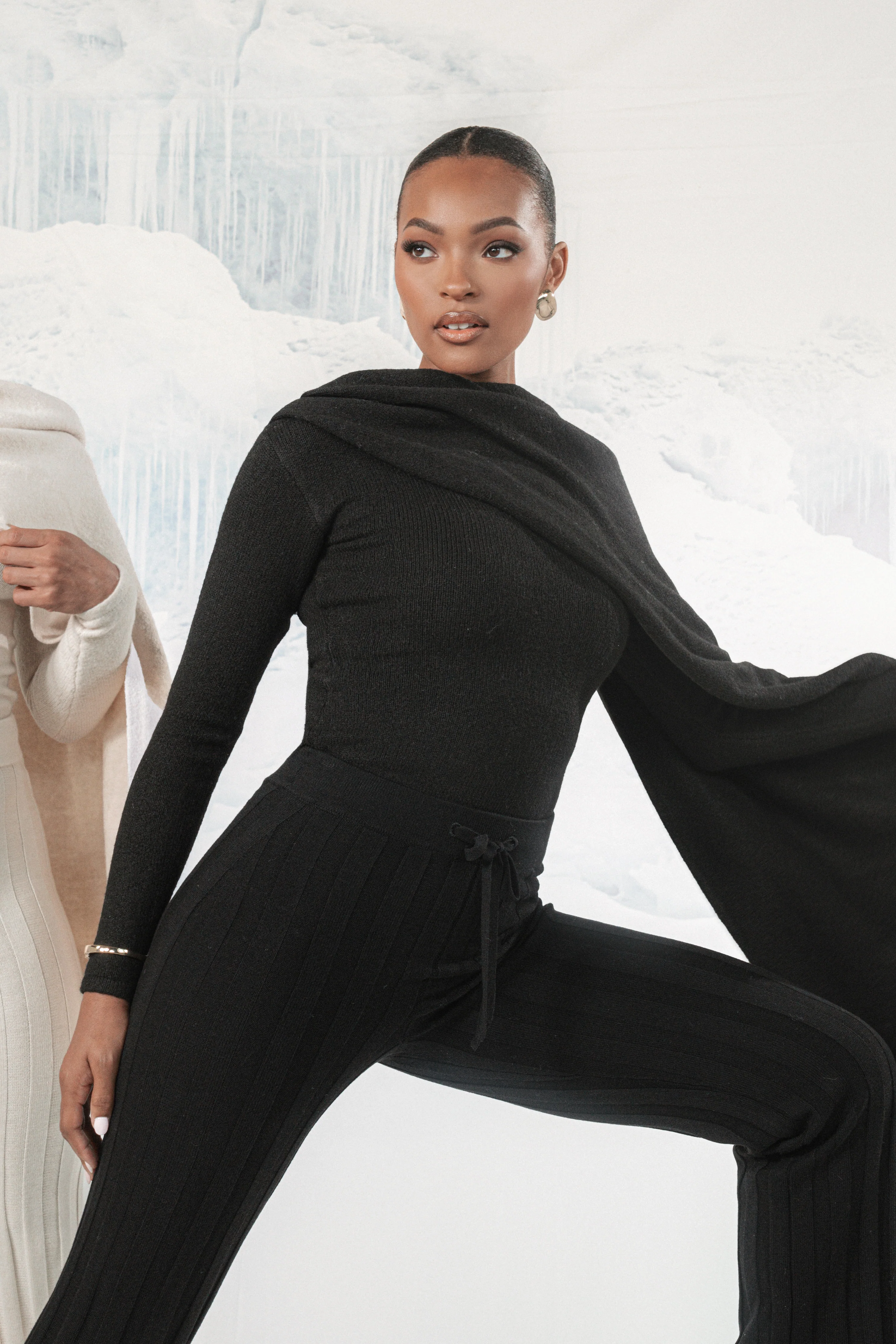 Black Ribbed Scarf Top - Image 6