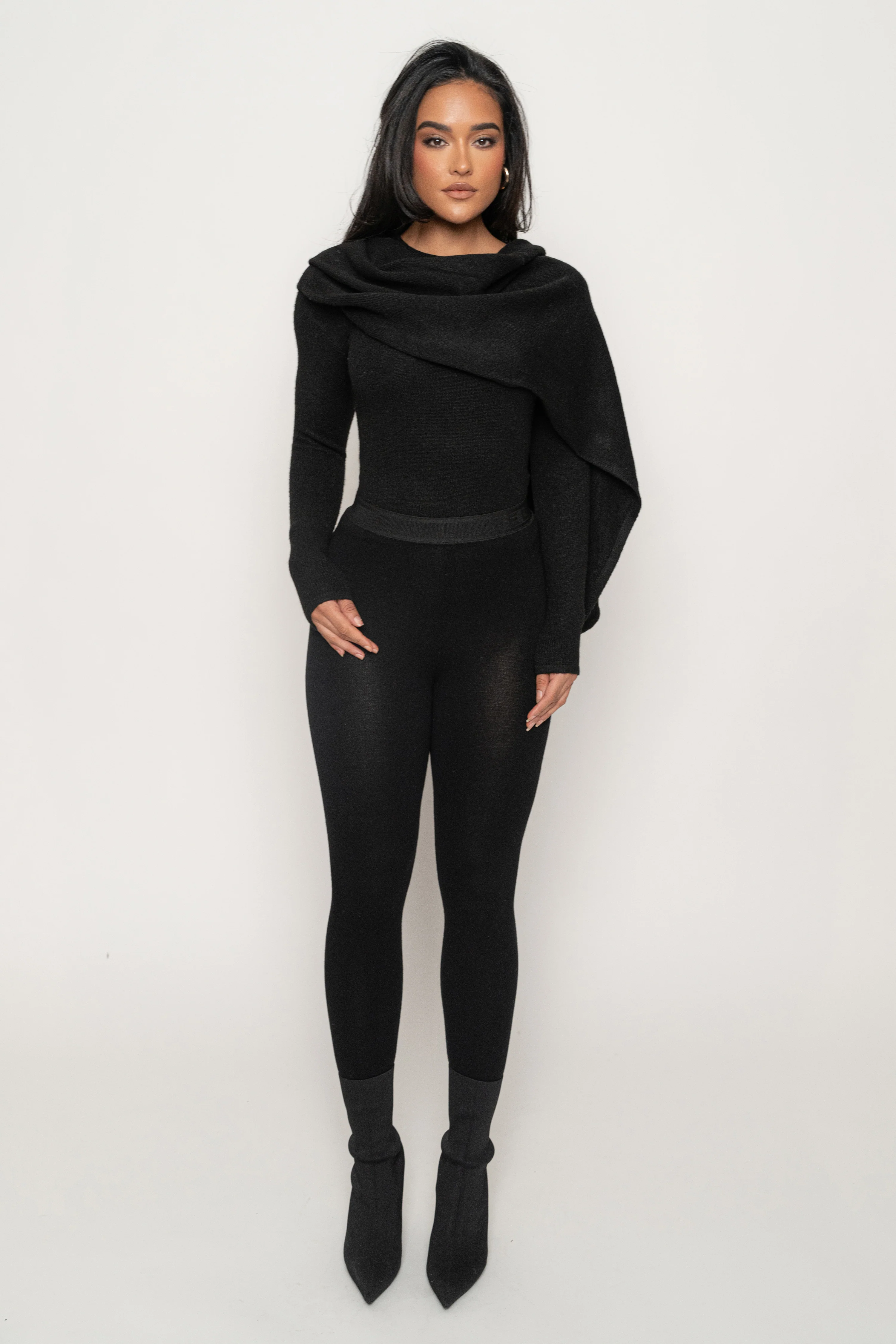 Black Ribbed Scarf Top - Image 7
