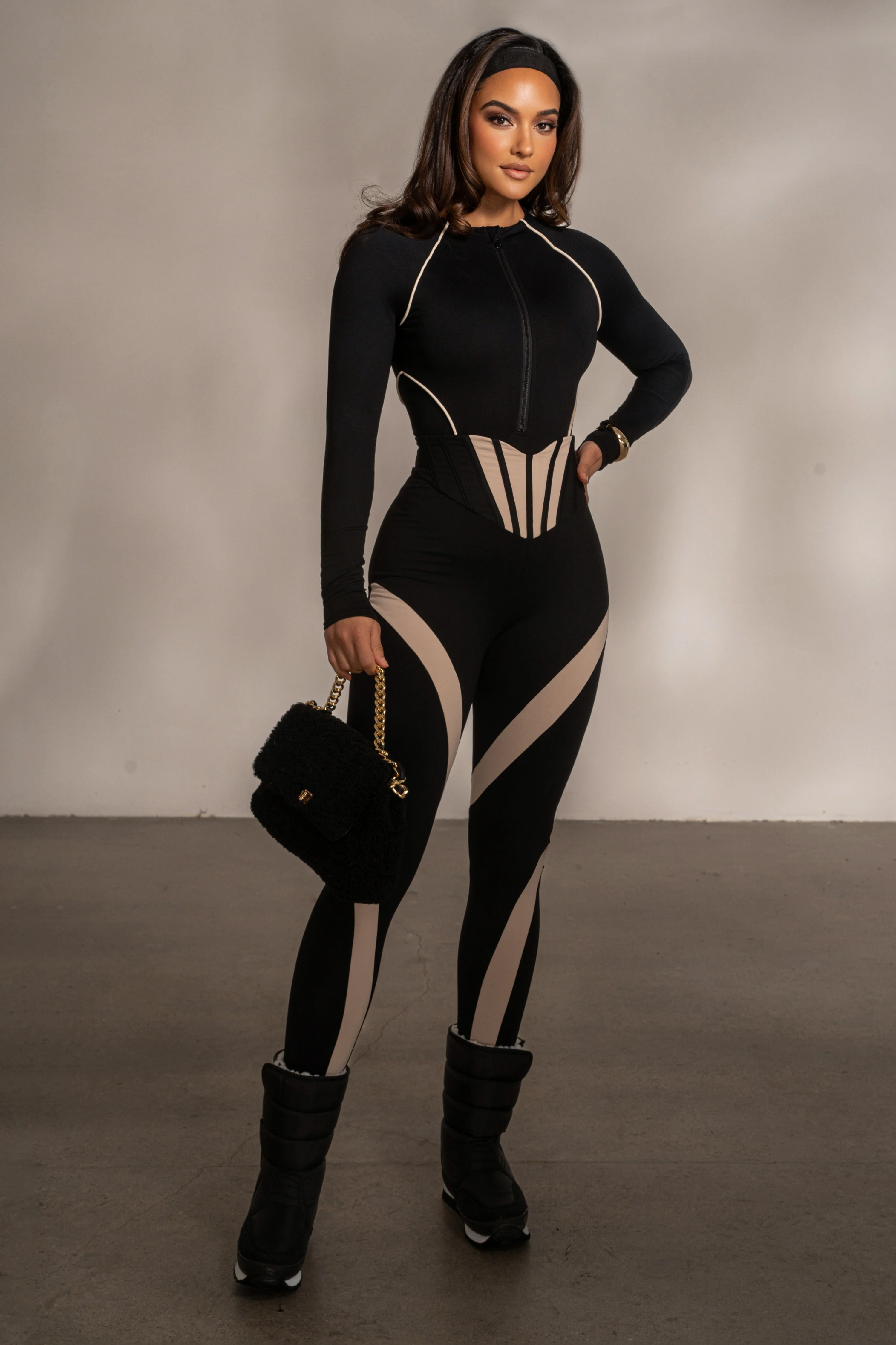 Black Rise Up Zip Front Bodysuit - Image 6