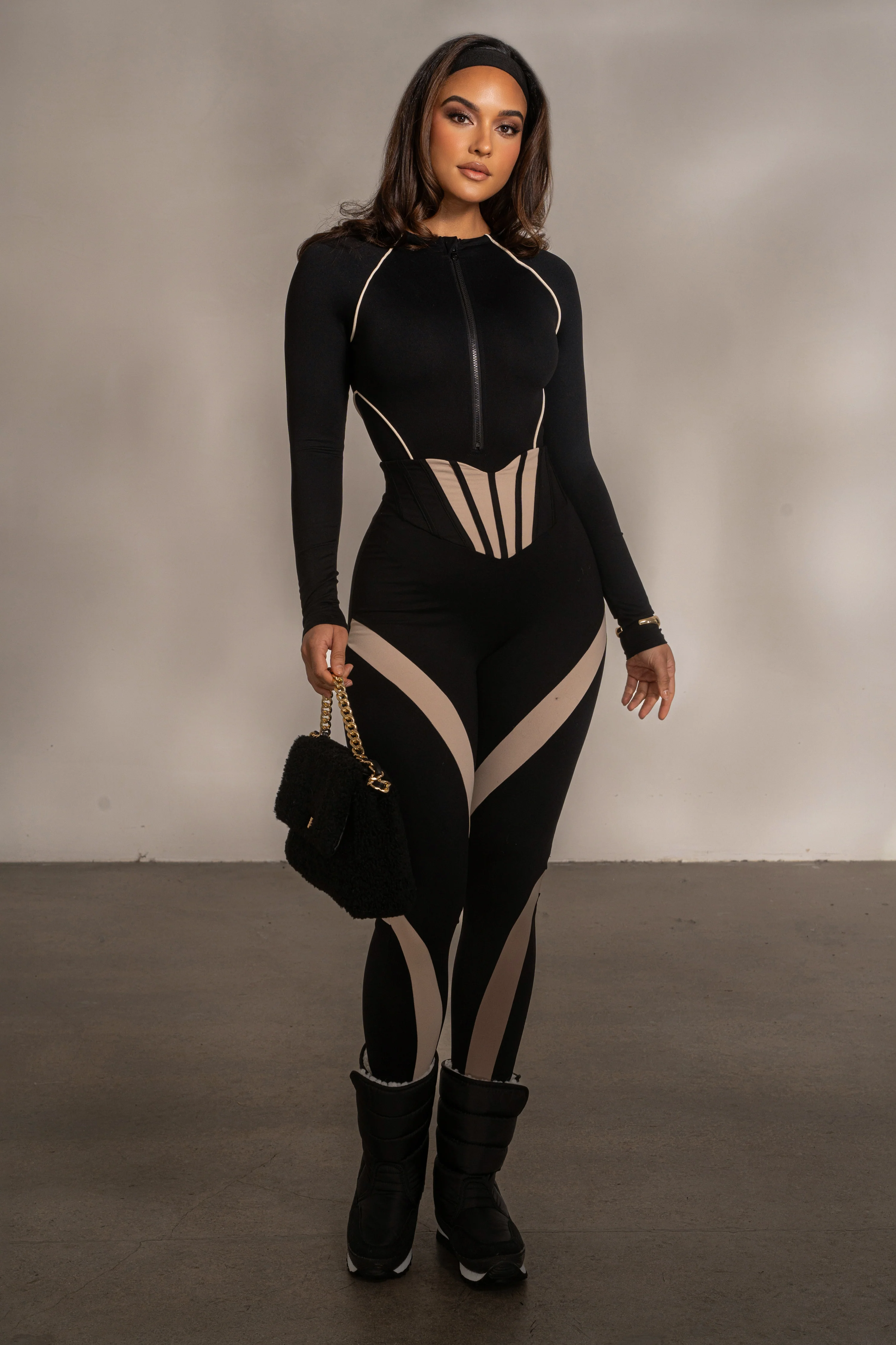 Black Rise Up Zip Front Bodysuit - Image 7