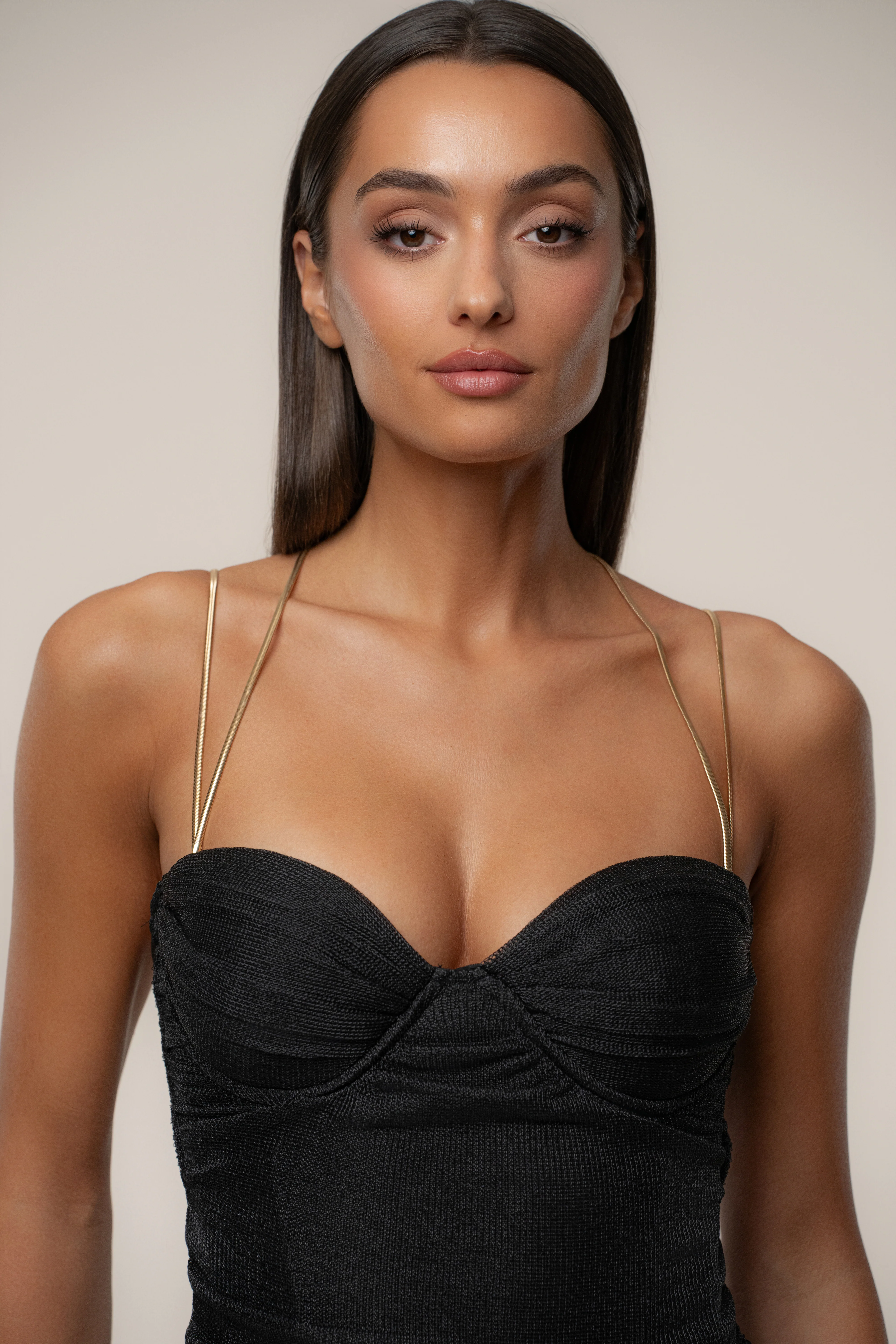 Black Ruched Metallic Maxi Dress - Image 5