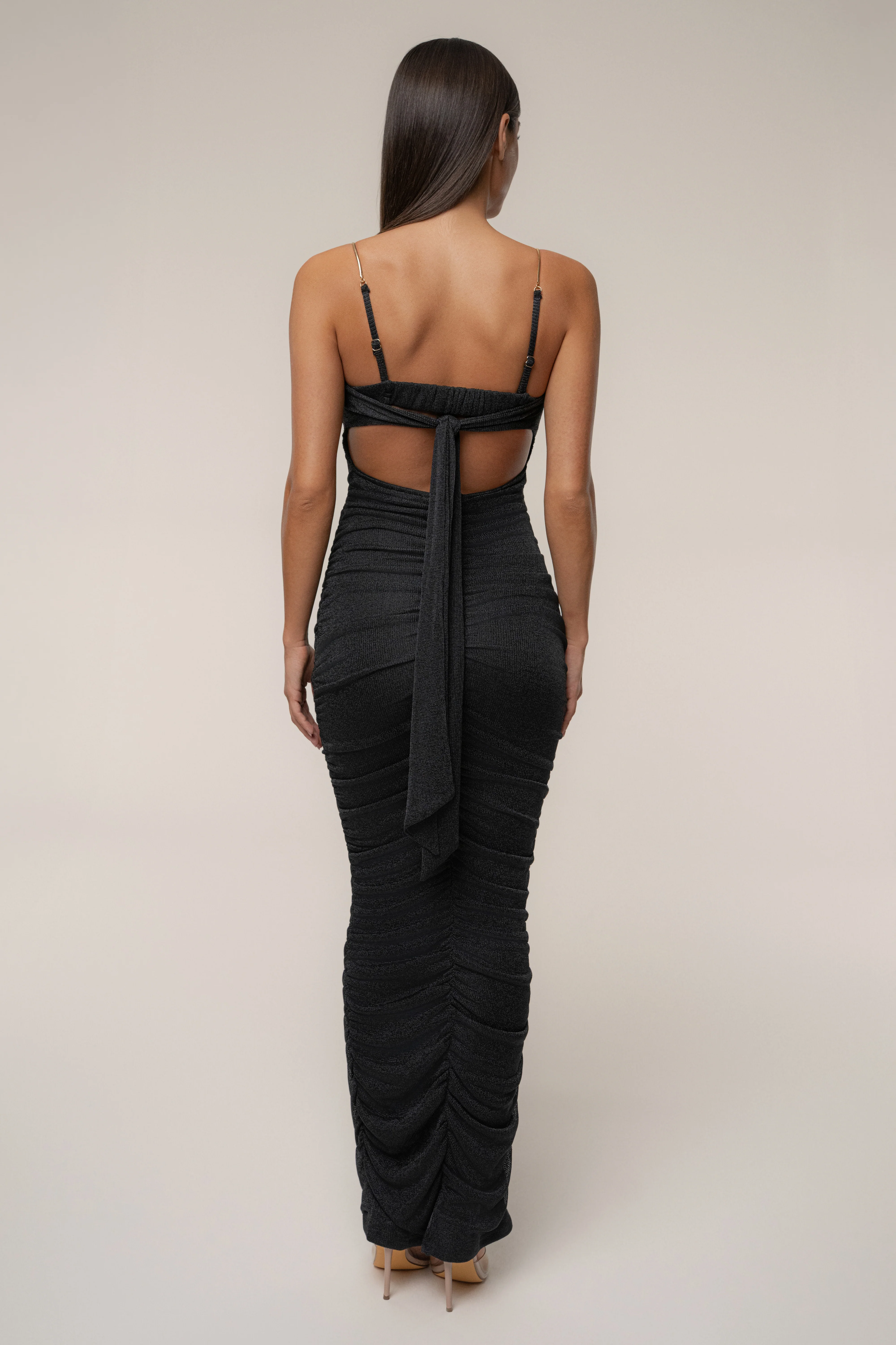 Black Ruched Metallic Maxi Dress - Image 8