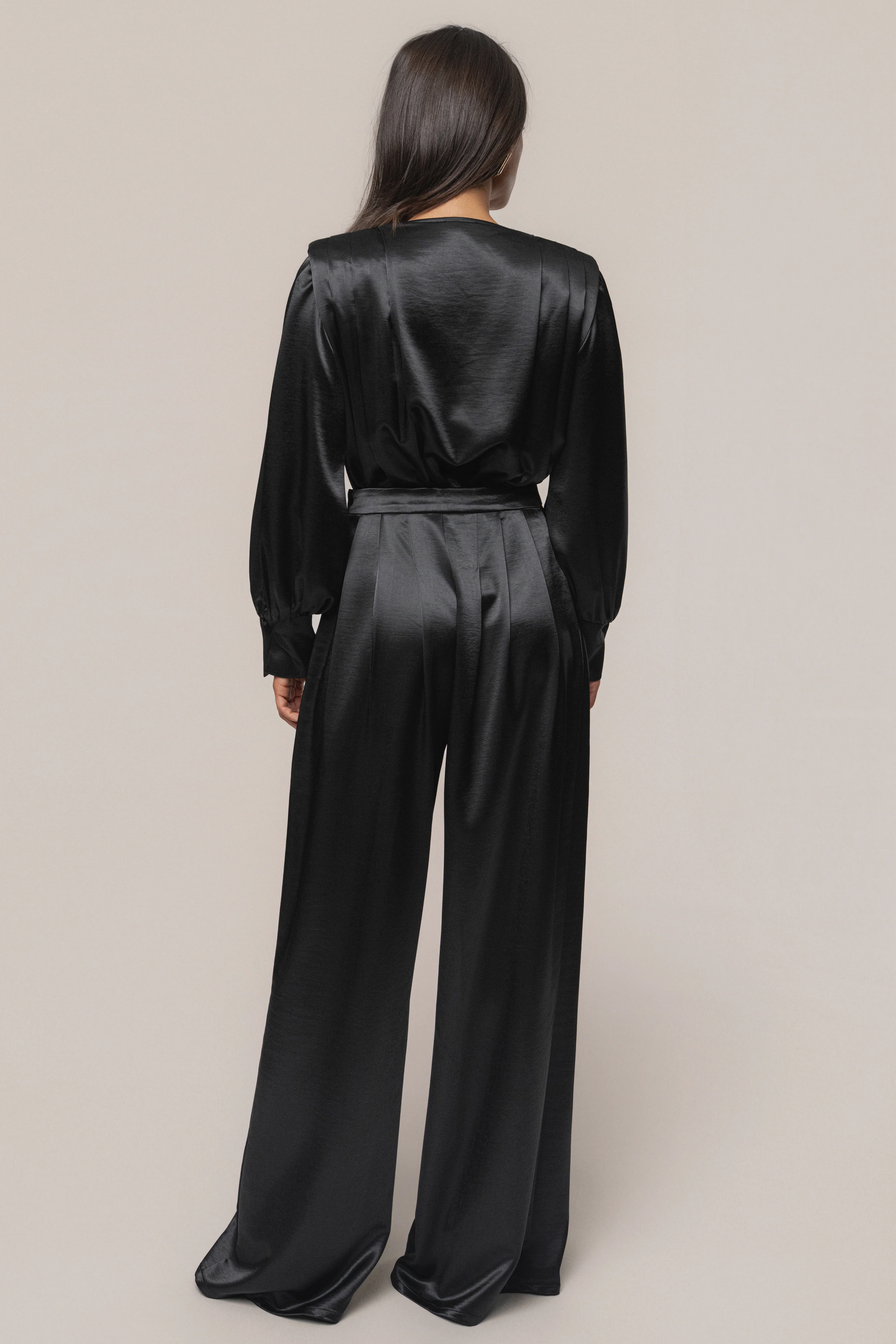 Black Satin Bliss Pleated Pant - Image 10