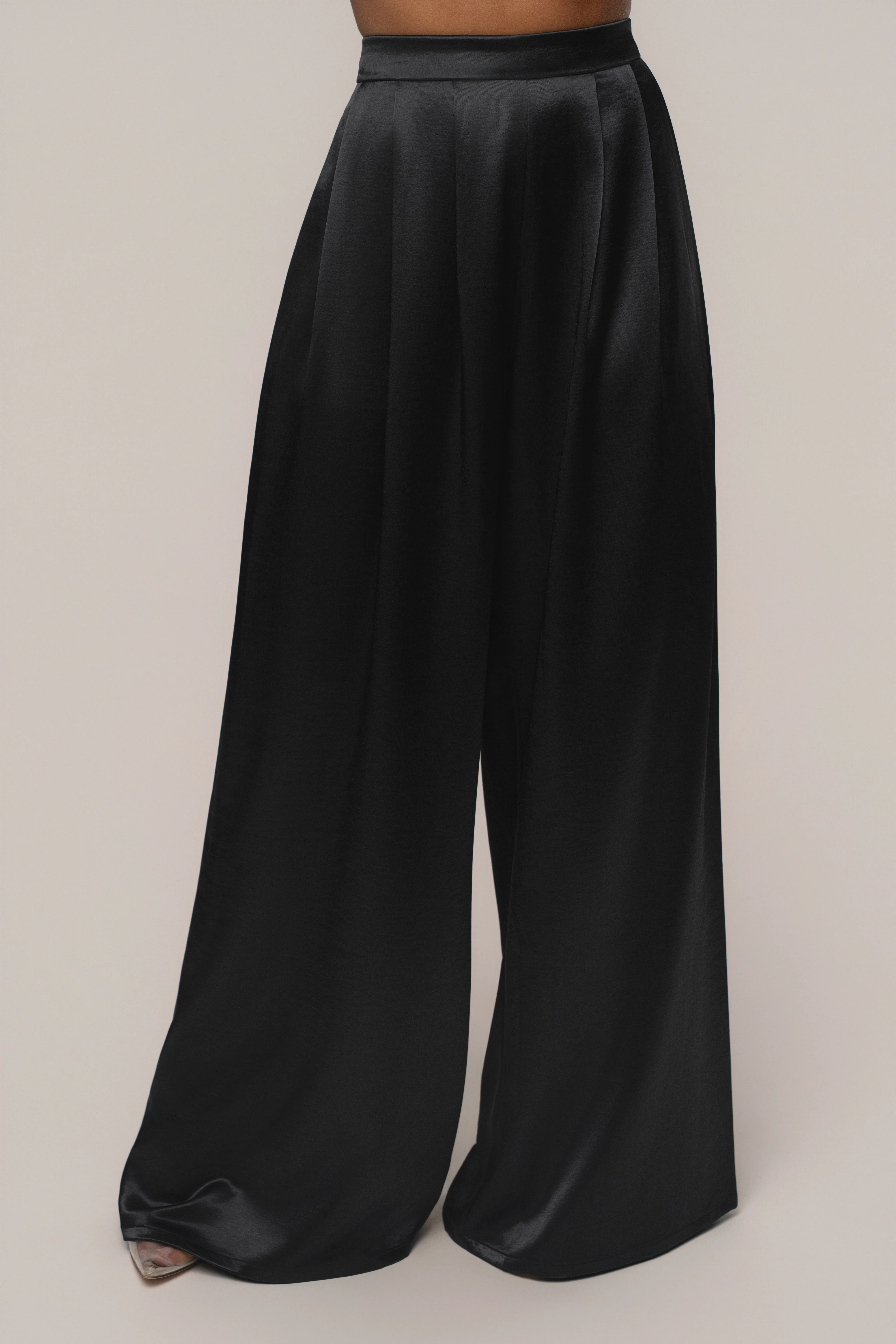 Black Satin Bliss Pleated Pant - Image 2
