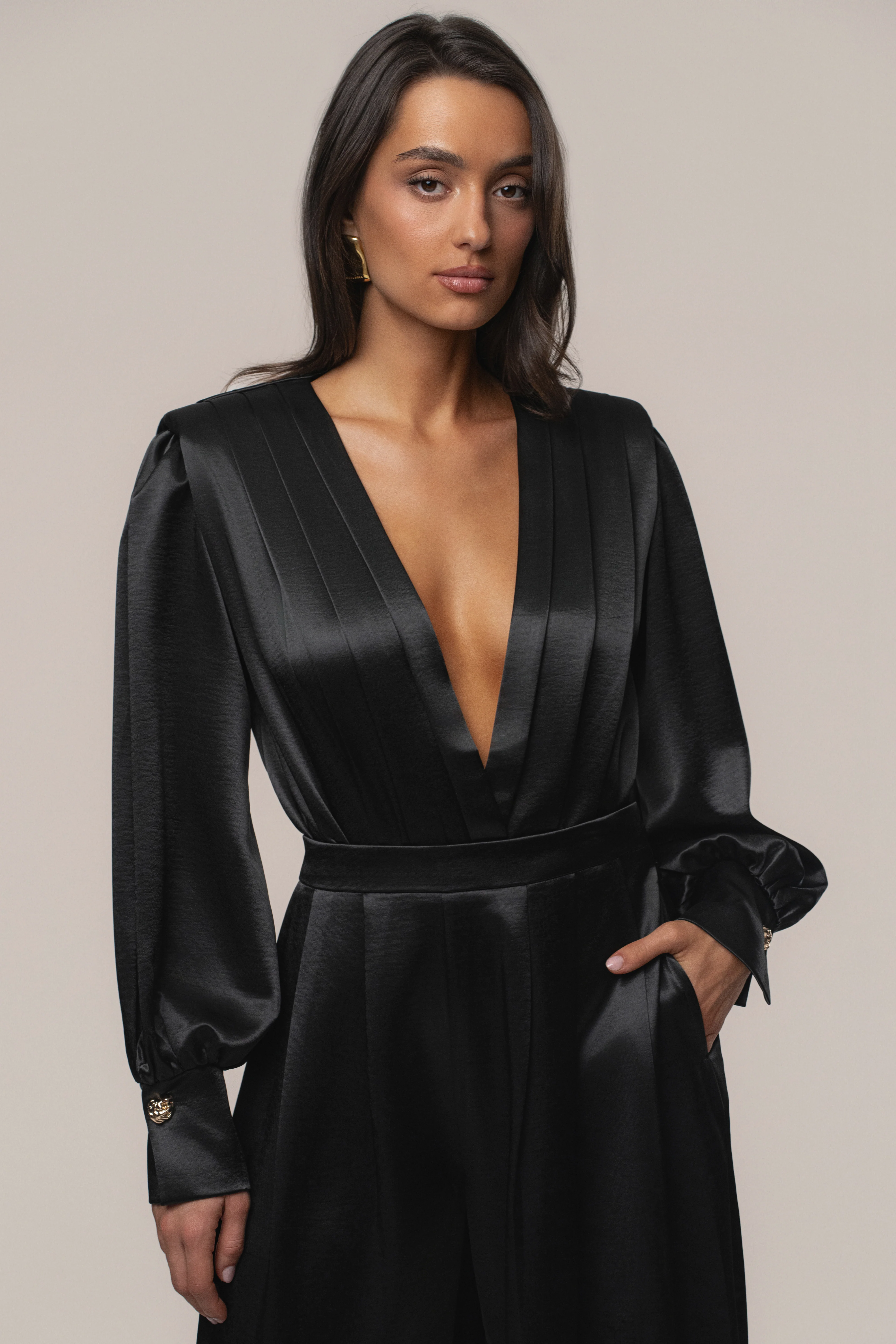 Black Satin Bliss Pleated Pant - Image 5