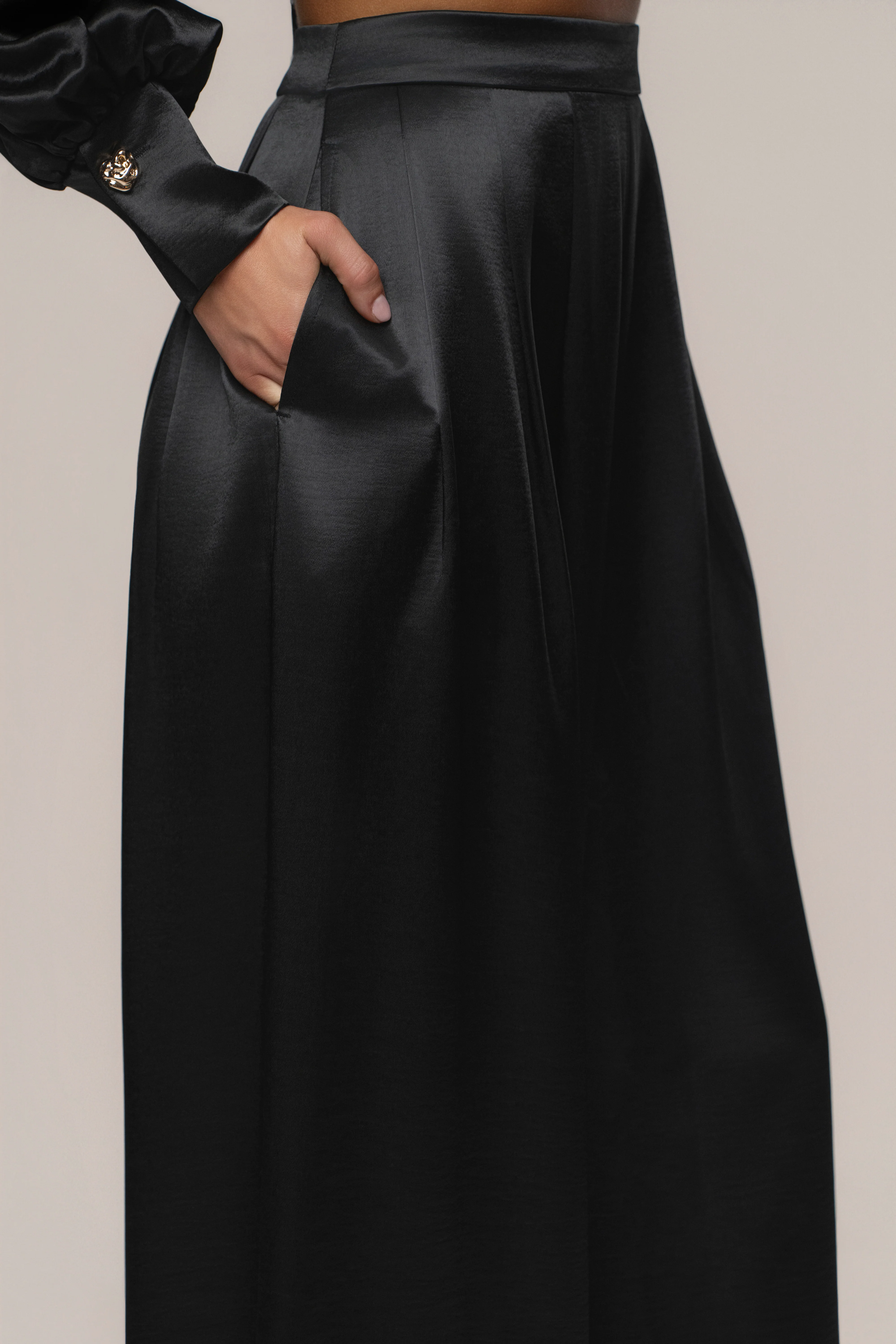 Black Satin Bliss Pleated Pant - Image 6