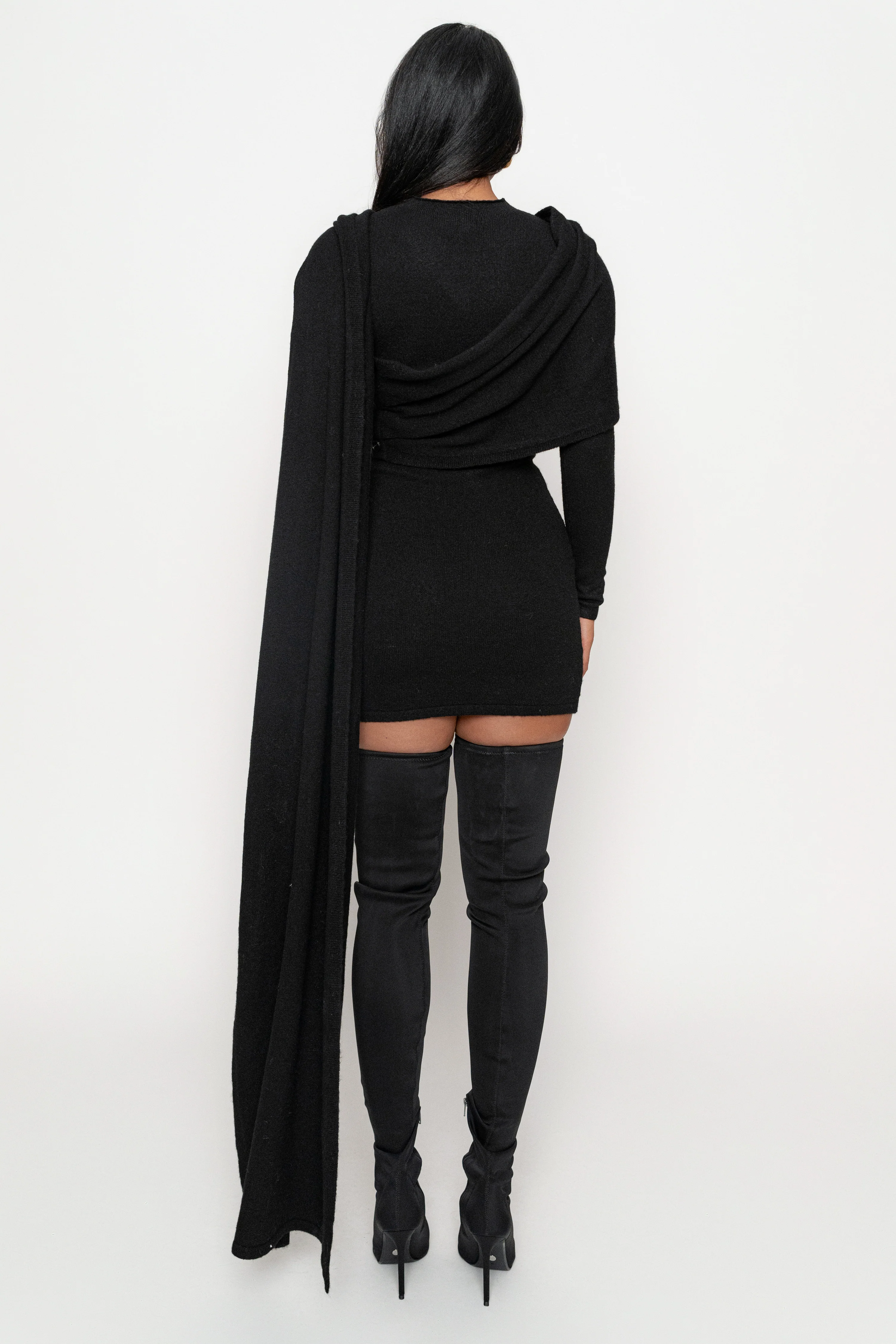 Black Scarf Draped Mini Dress - Image 11