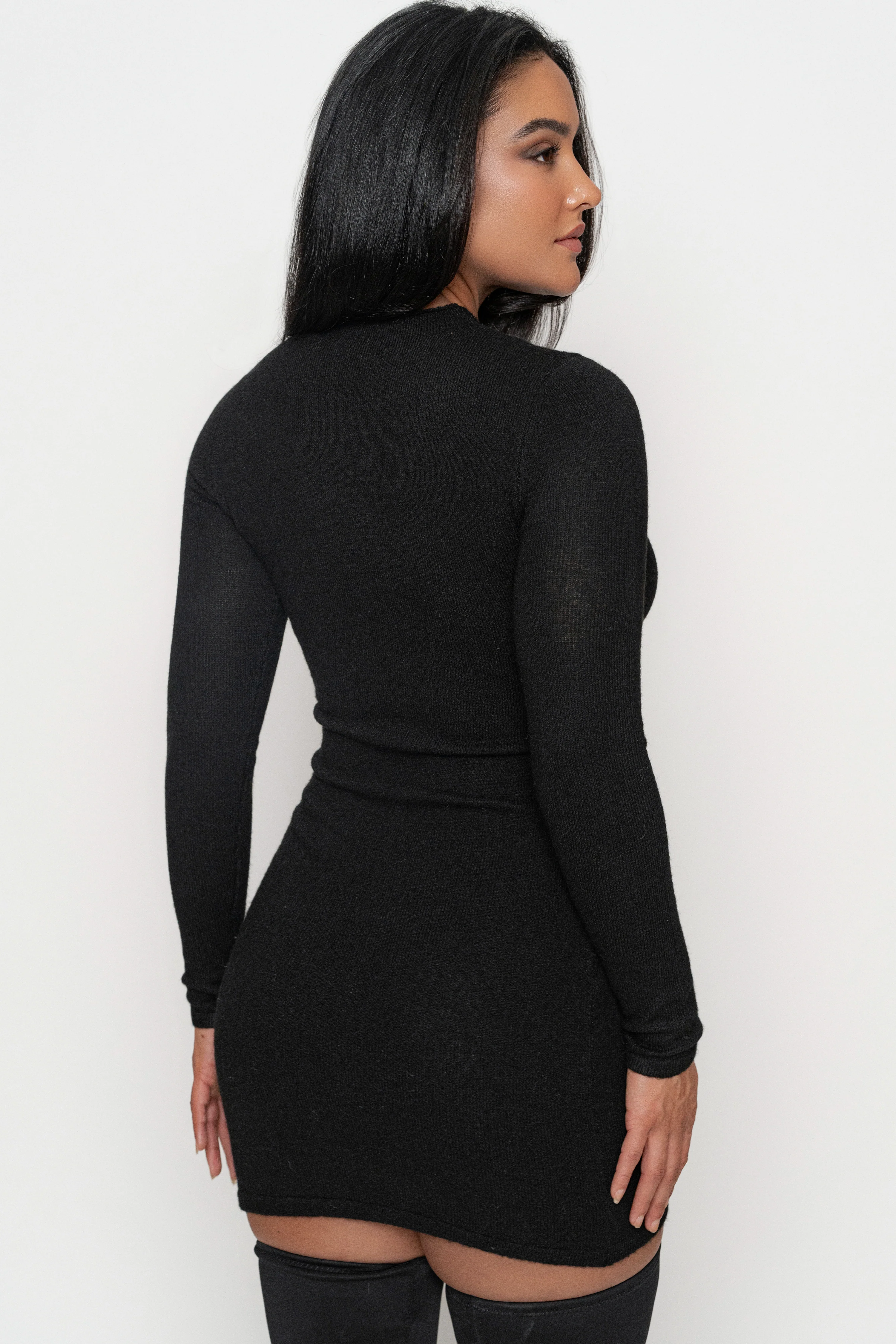 Black Scarf Draped Mini Dress - Image 12