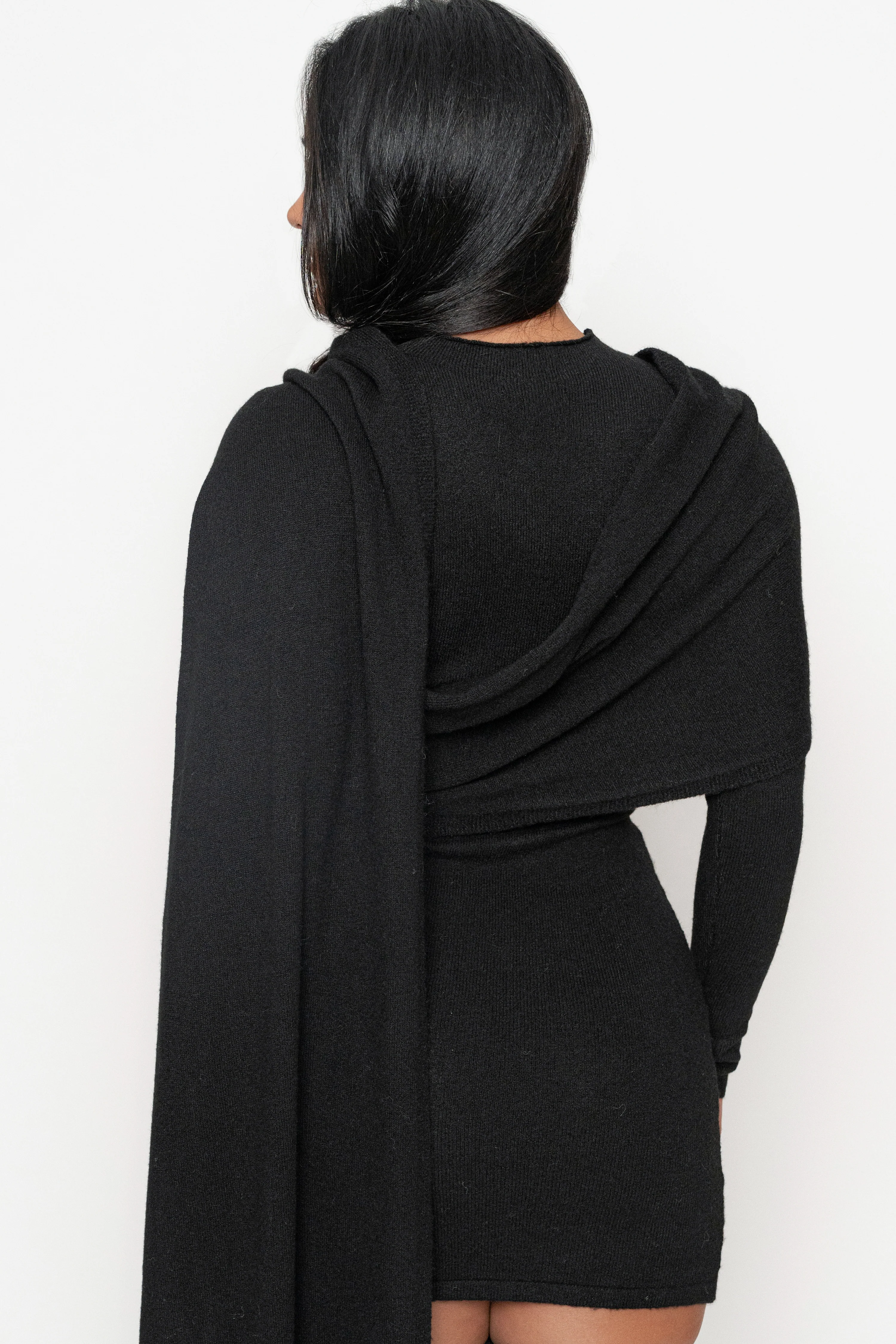 Black Scarf Draped Mini Dress - Image 13