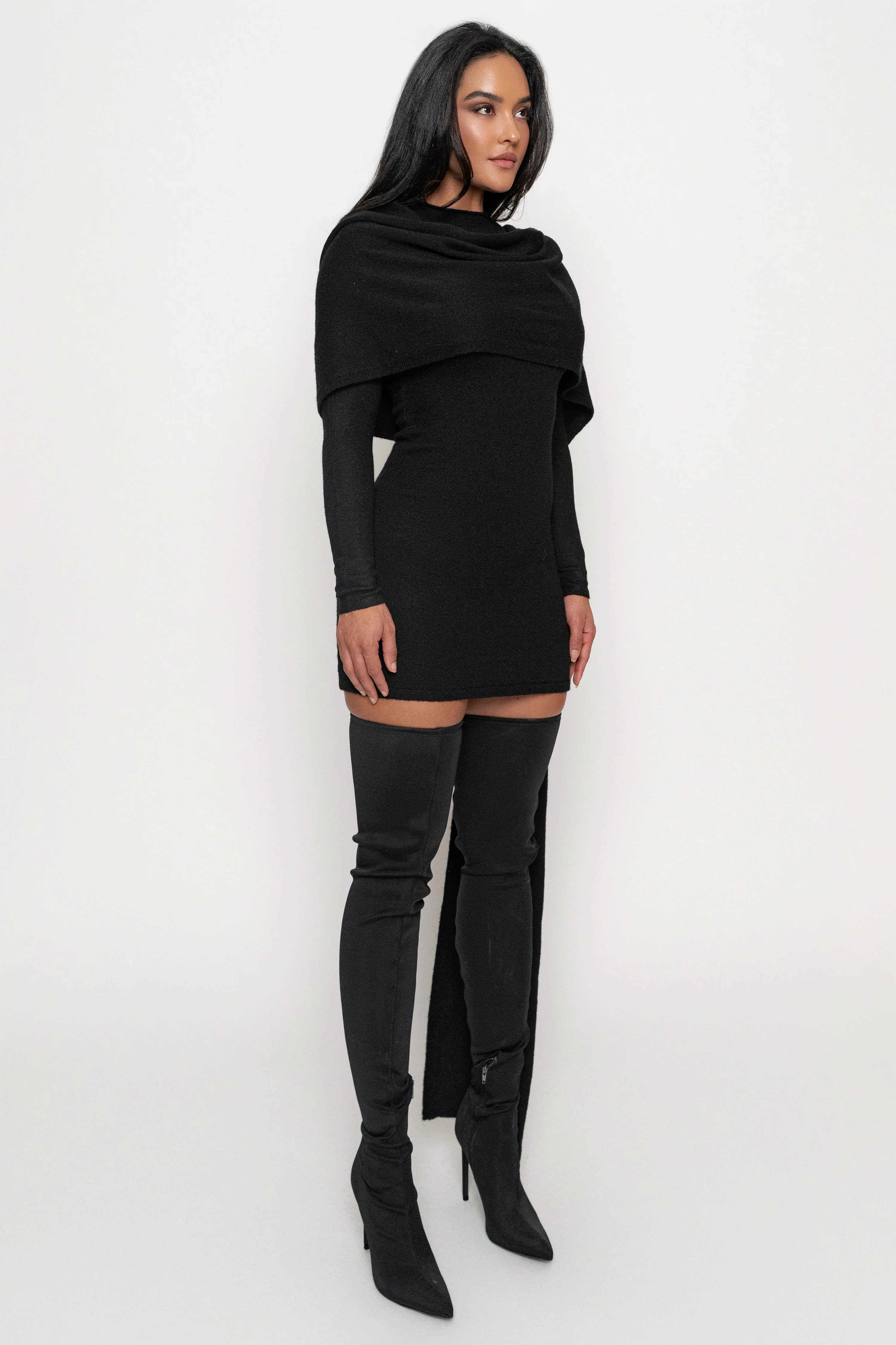 Black Scarf Draped Mini Dress - Image 4