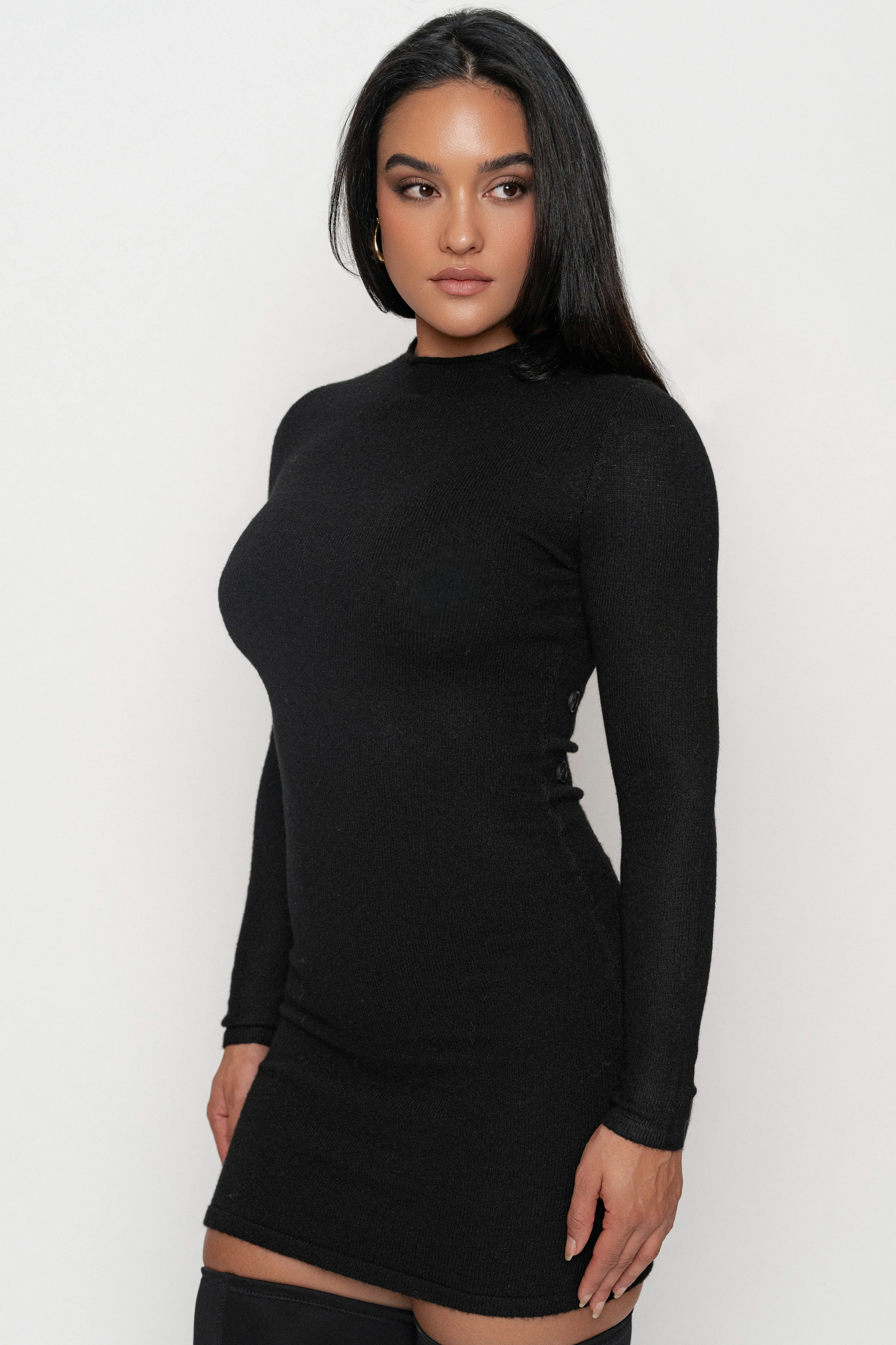 Black Scarf Draped Mini Dress - Image 5