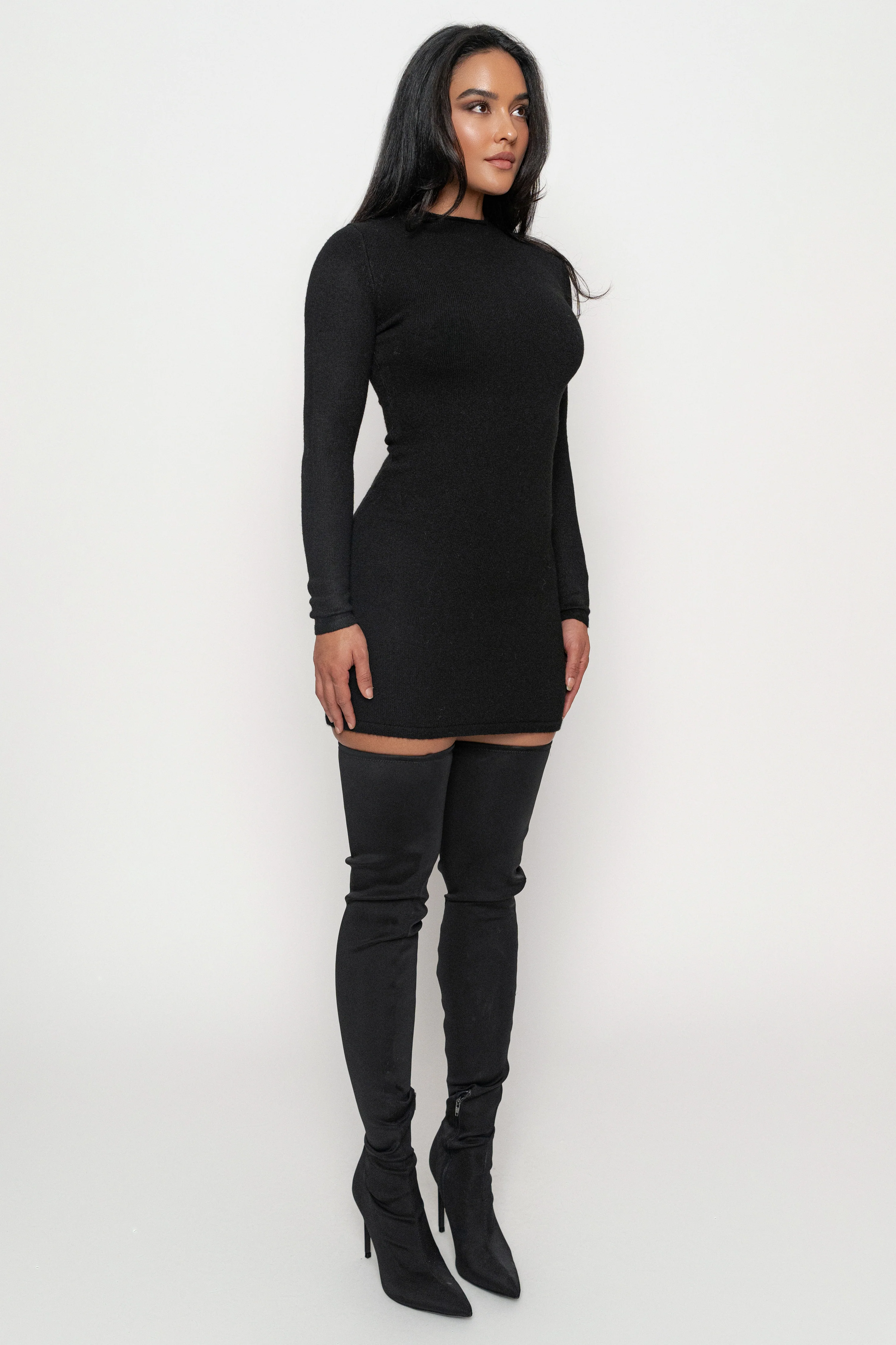 Black Scarf Draped Mini Dress - Image 7