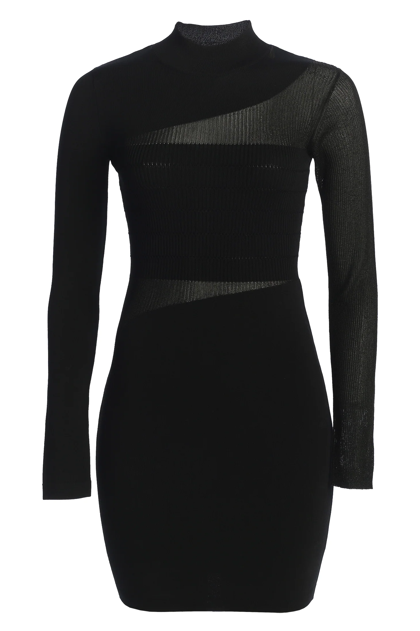 Black Sheer Knit Mock Neck Dress - Image 2