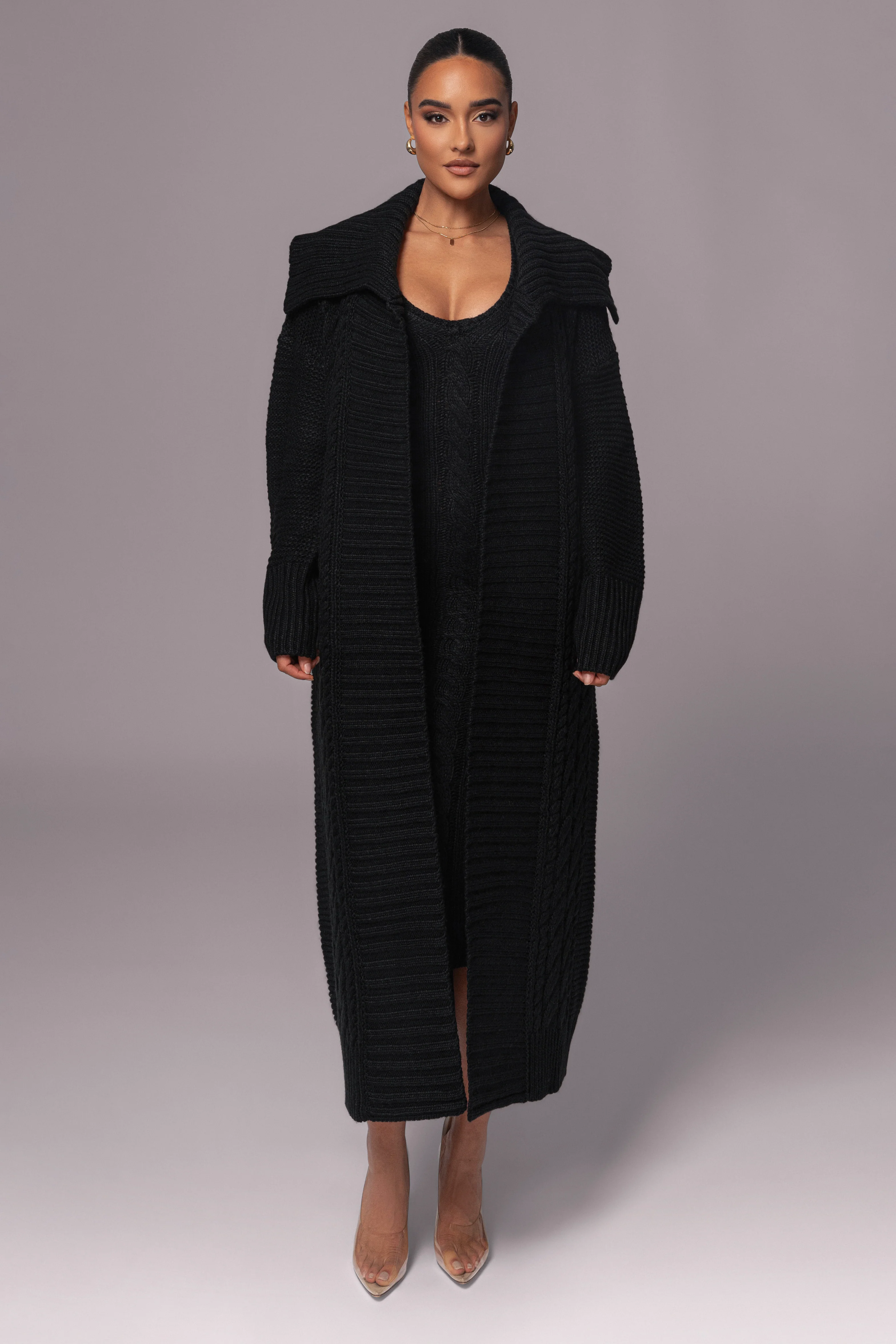 Black Sleeveless Cable Knit Dress - Image 3