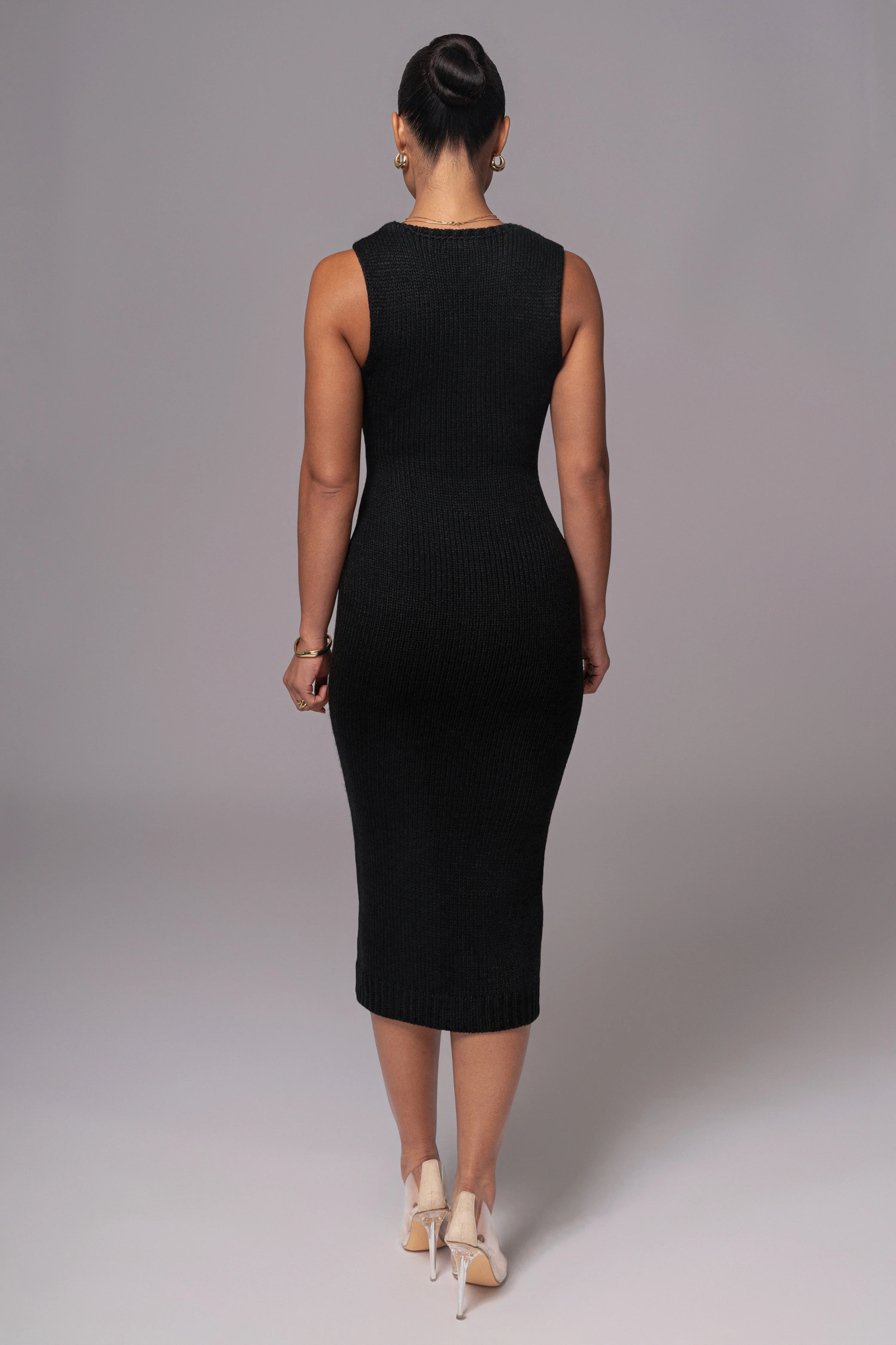 Black Sleeveless Cable Knit Dress - Image 5