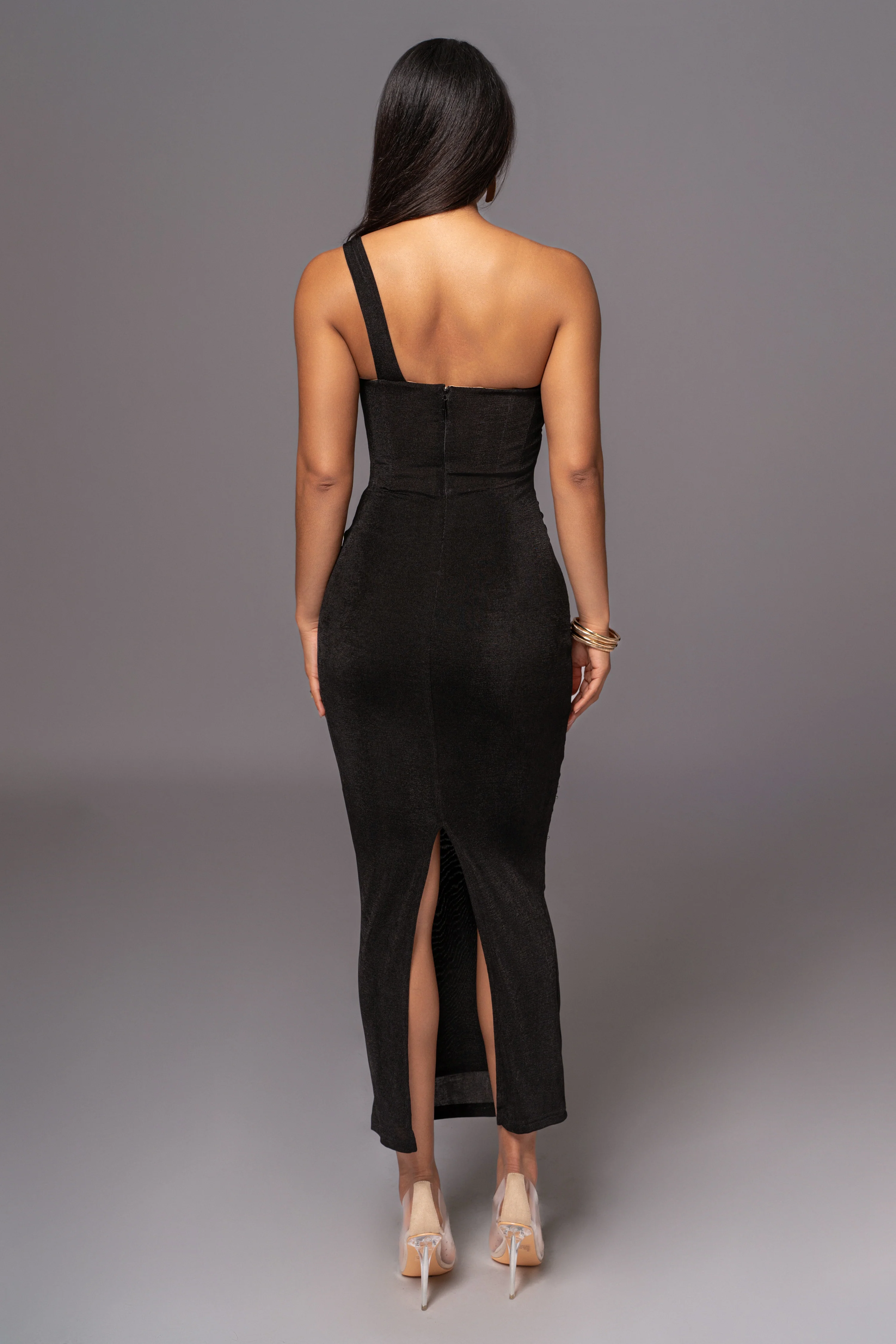 Black Slinky Krishna One Shoulder Maxi Dress - Image 13