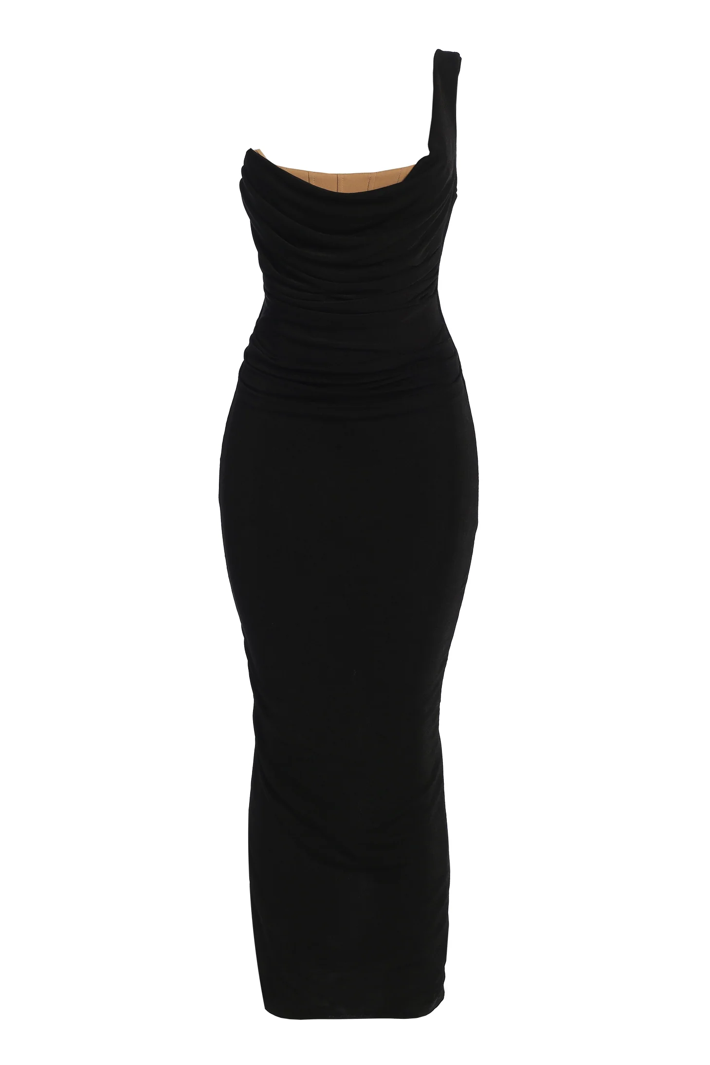 Black Slinky Krishna One Shoulder Maxi Dress - Image 3