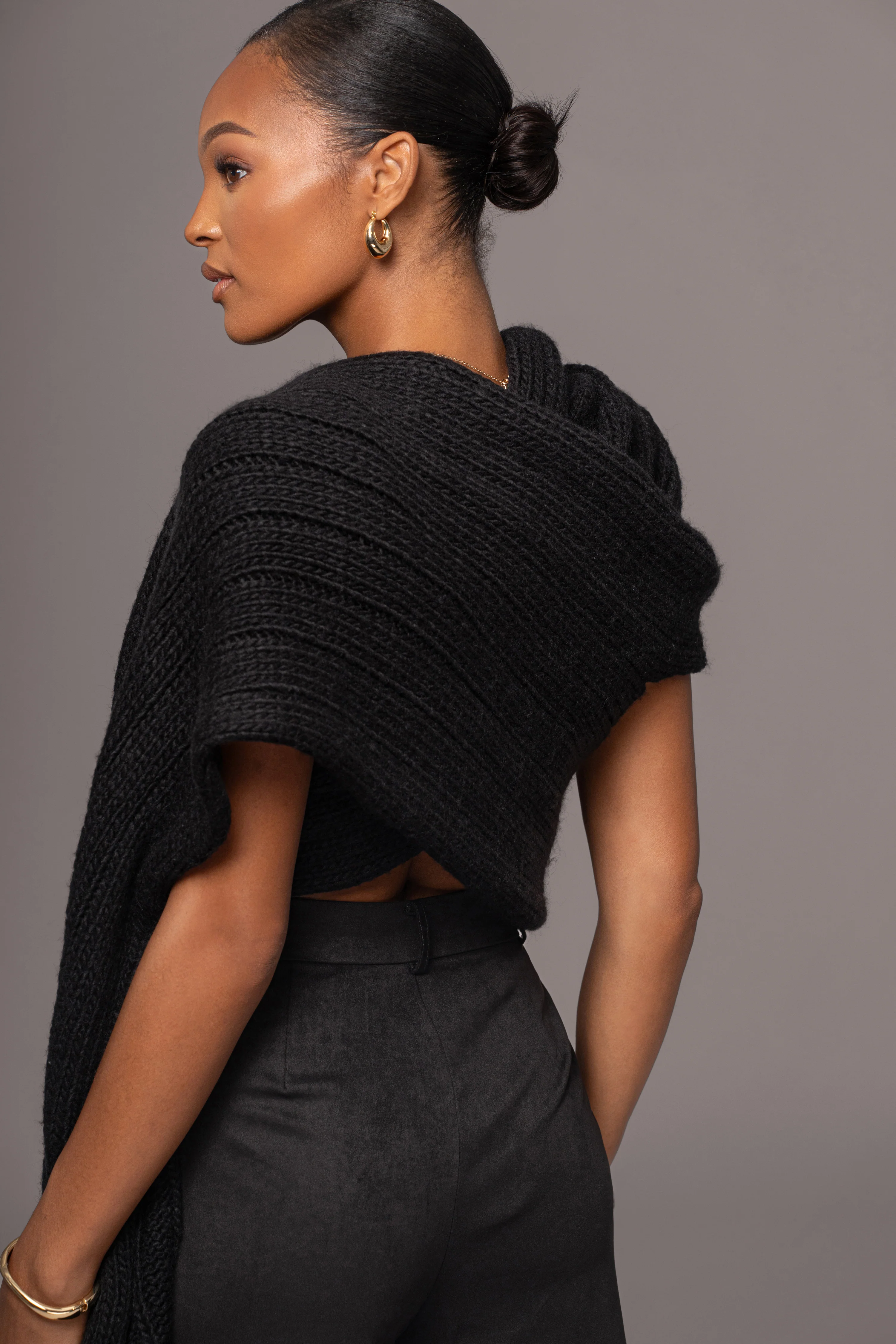 Black Soft Life Cable Knit Sweater Top - Image 10