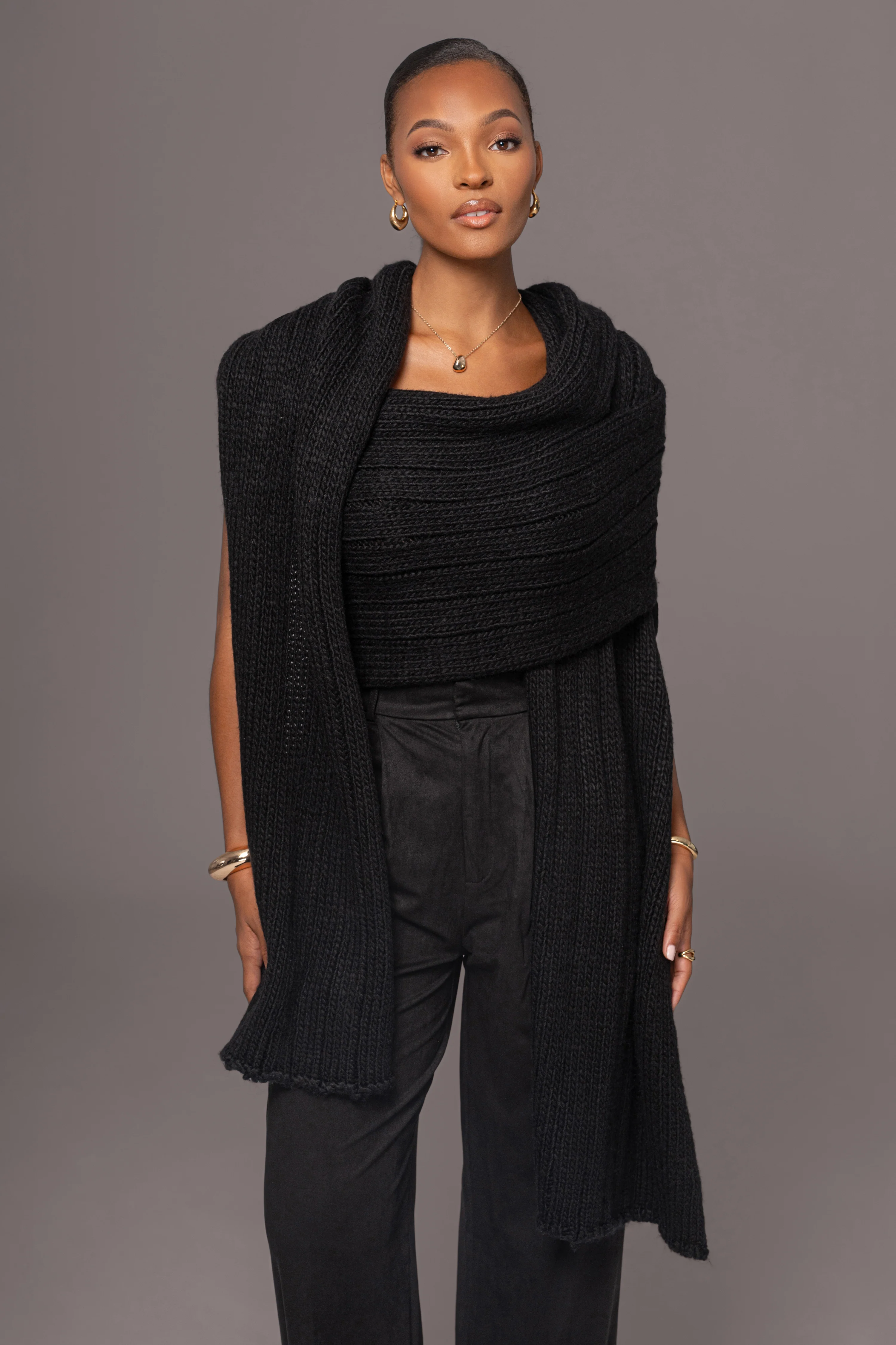 Black Soft Life Cable Knit Sweater Top - Image 3