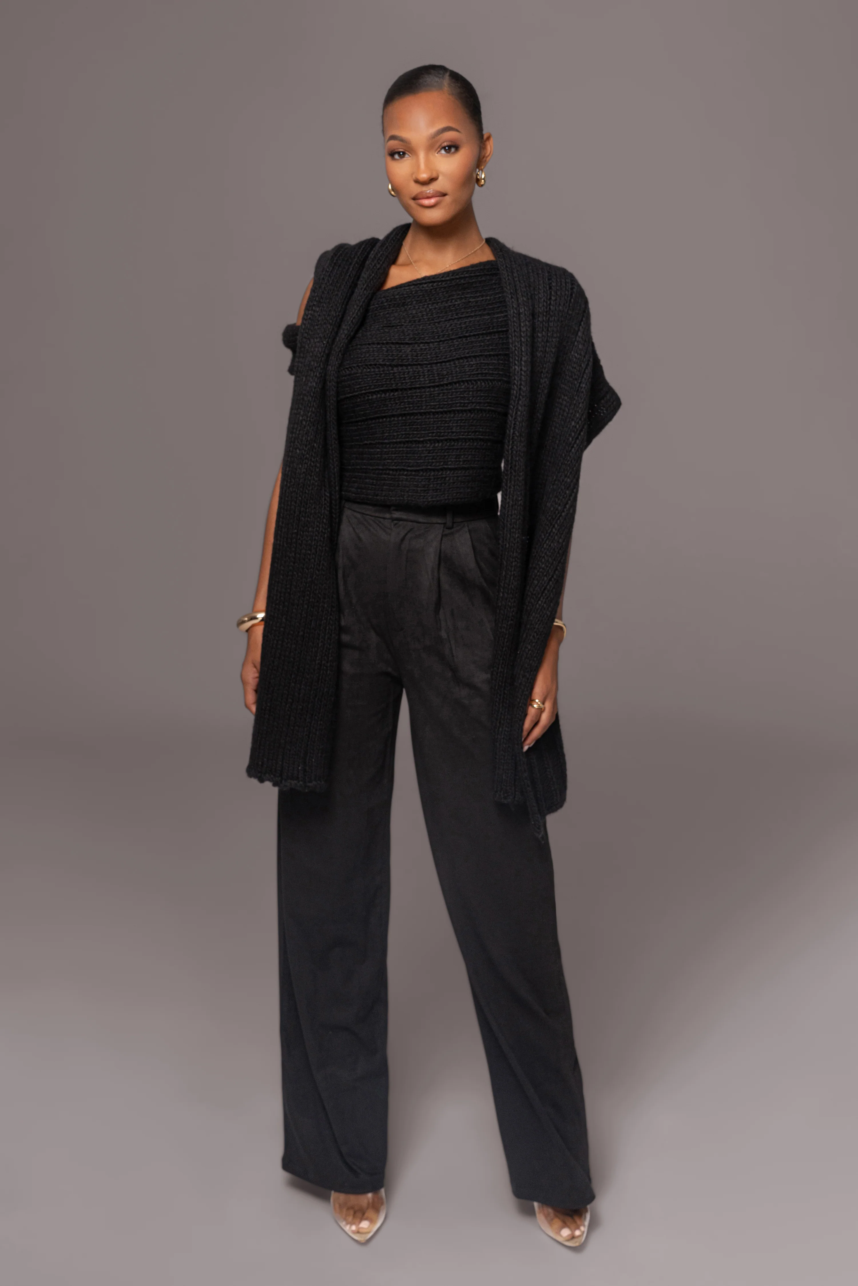 Black Soft Life Cable Knit Sweater Top - Image 4