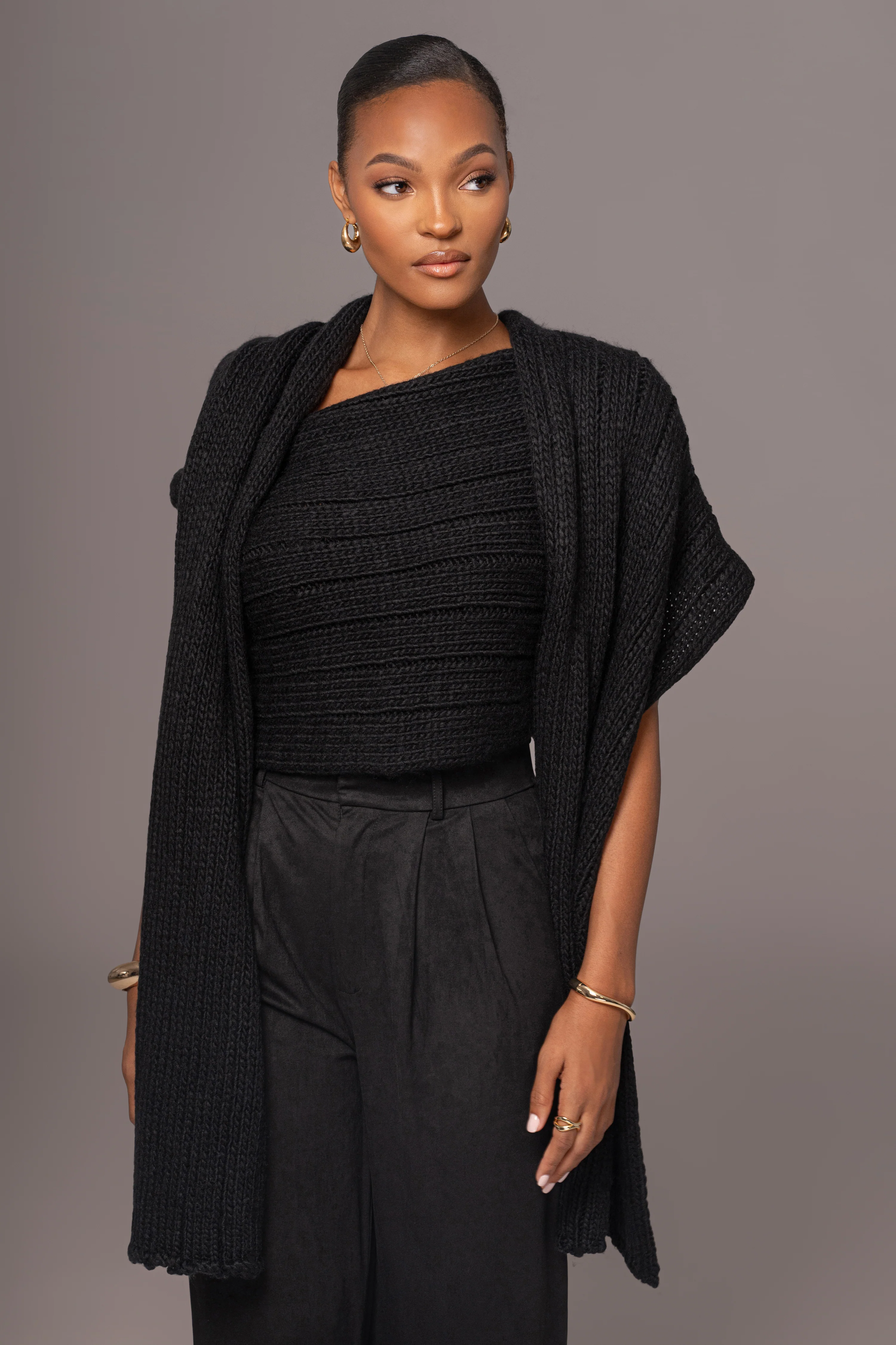 Black Soft Life Cable Knit Sweater Top - Image 5