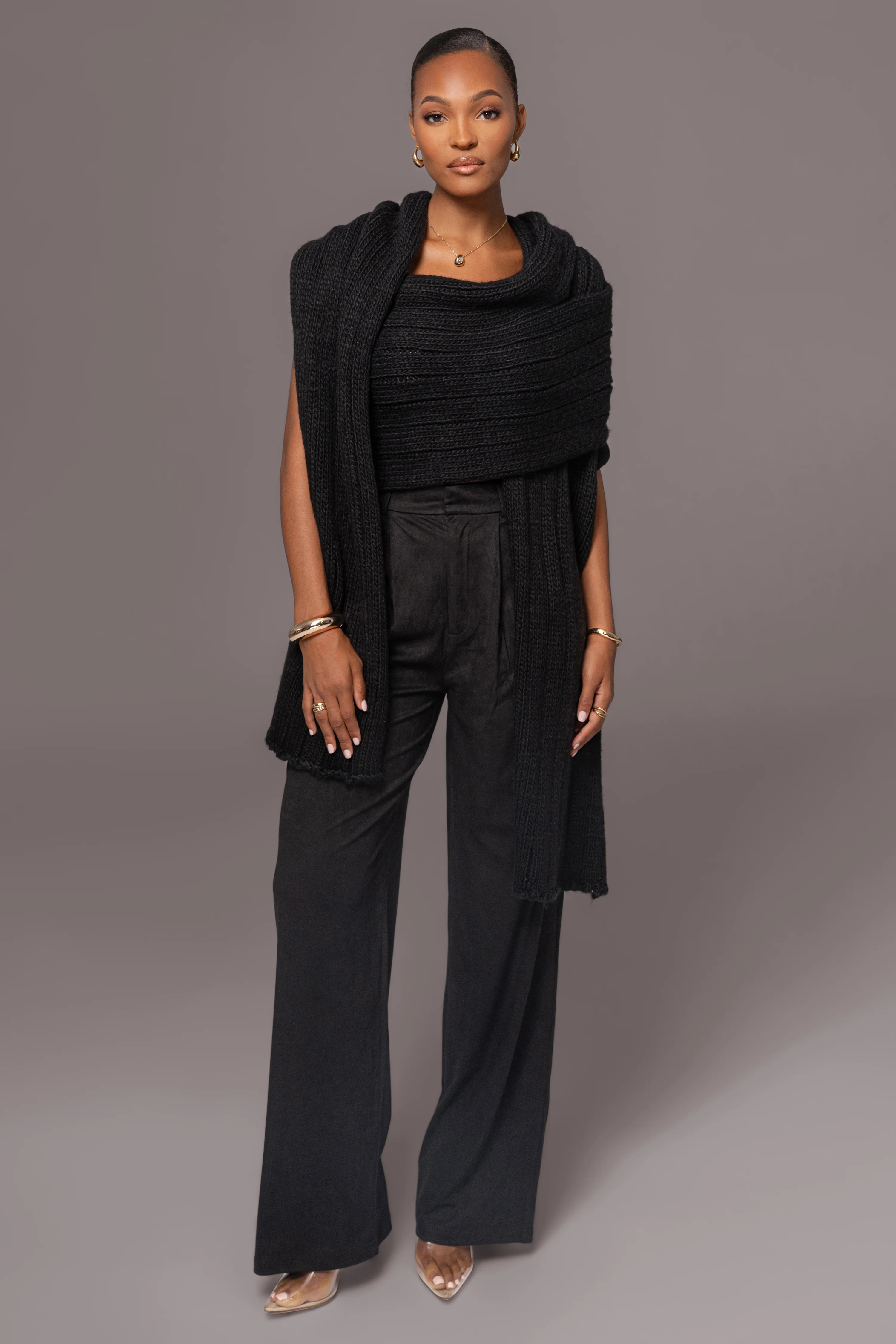 Black Soft Life Cable Knit Sweater Top - Image 8