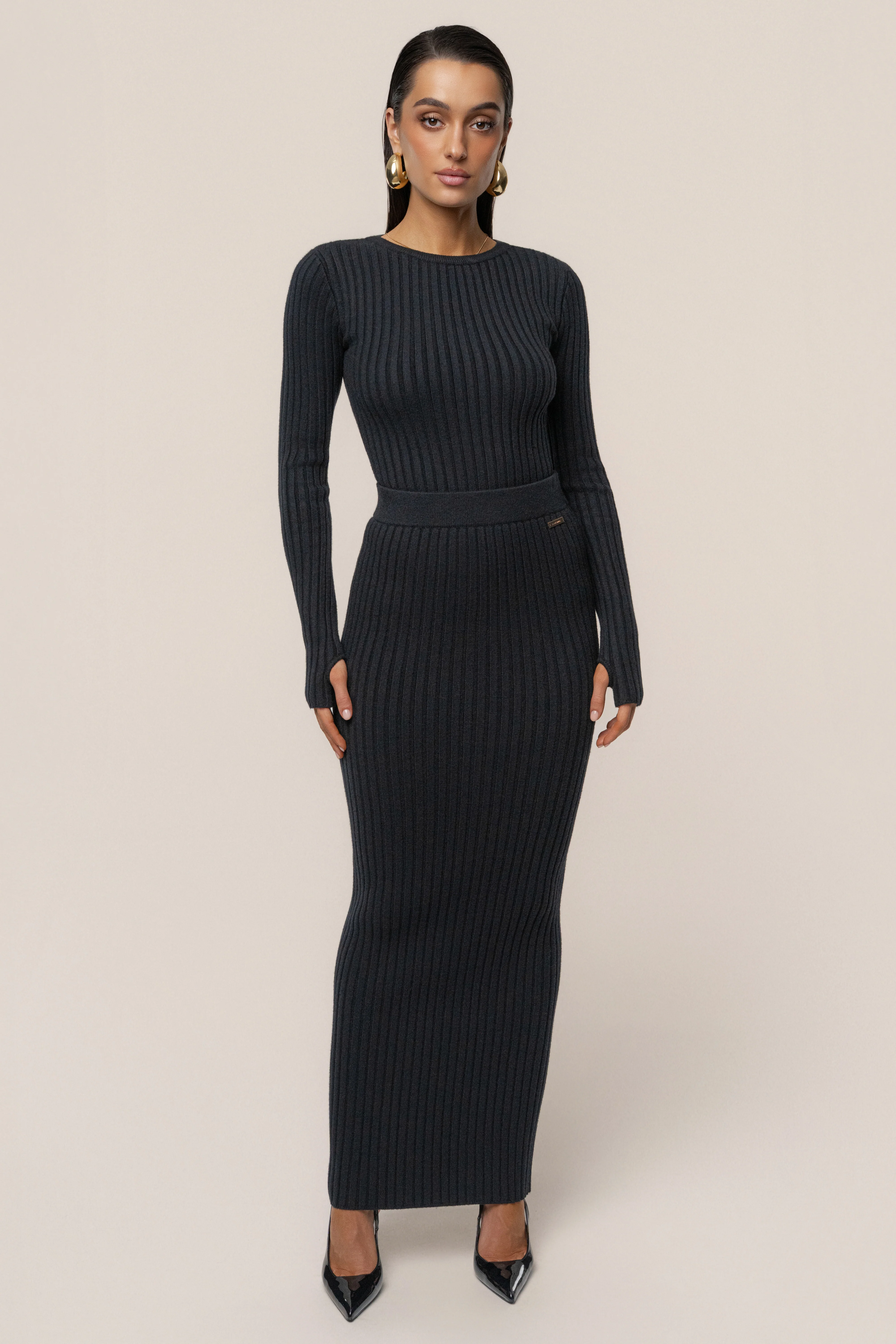 Black Soft Reset Ribbed Skirt - Image 4